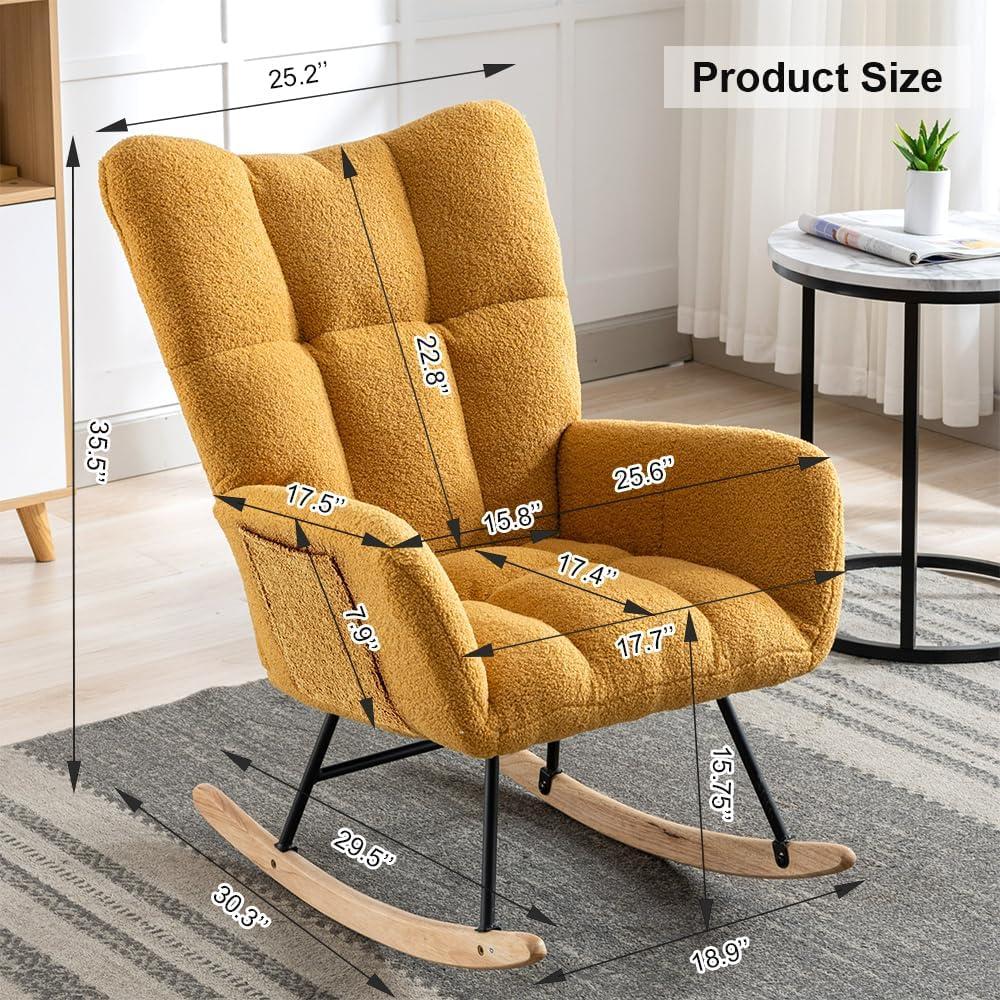 Nursery Rocking Chair Teddy, Upholstered Glider Rocker with High Backrest, Comfortable Stylish Accent Armchair with Padded Seat for Living Rooms, Bedrooms, Offices