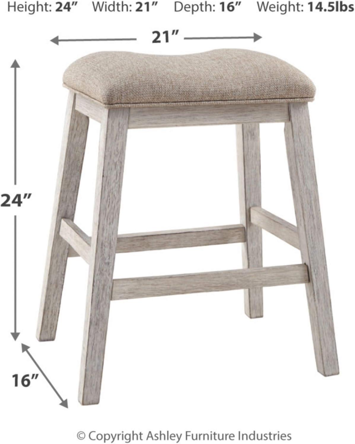 Signature Design By Ashley Skempton Modern 24" Counter Height Upholstered Barstool, 2 Count, Whitewash