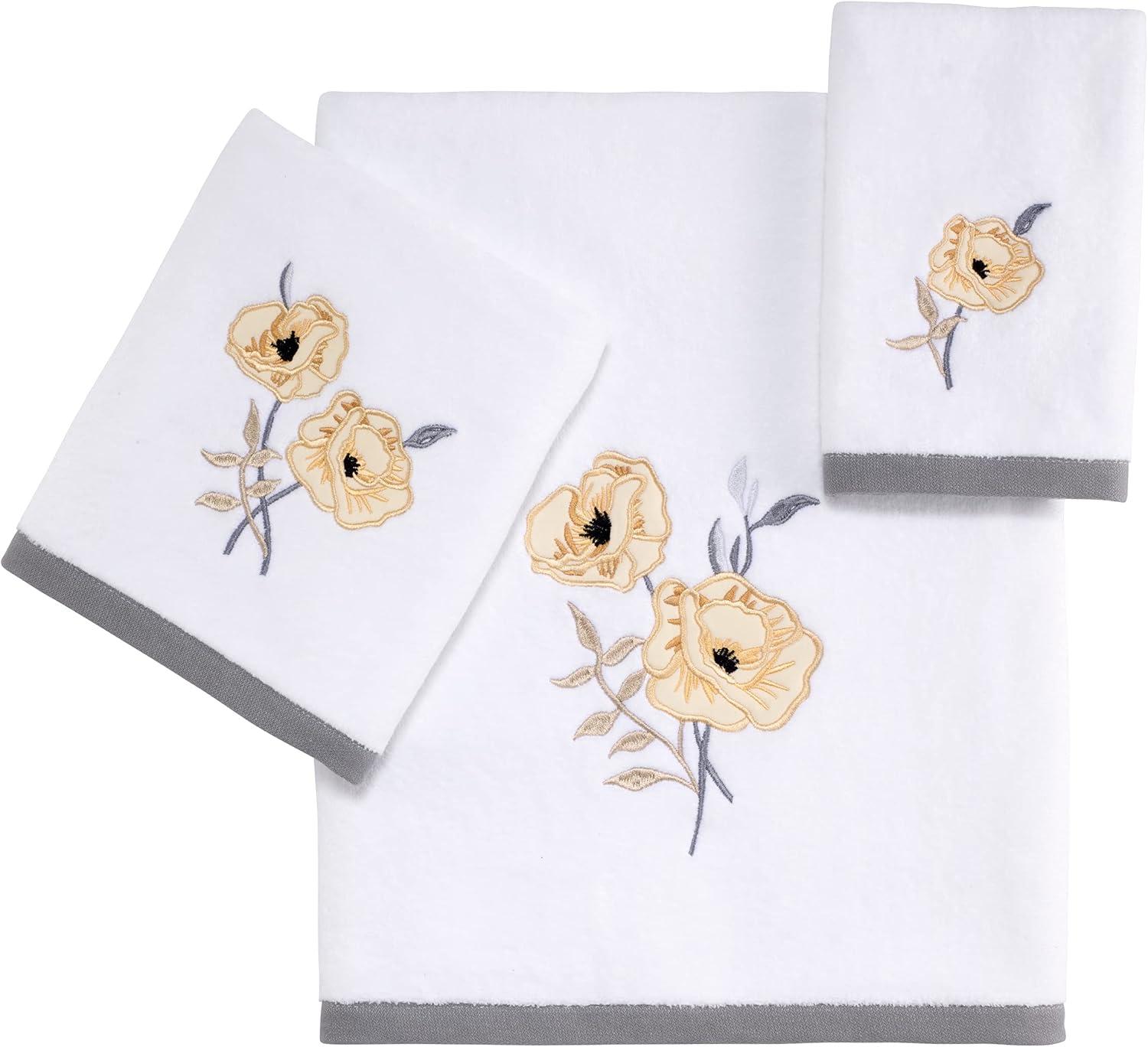 White Cotton Hand Towel with Embroidered Yellow Flowers