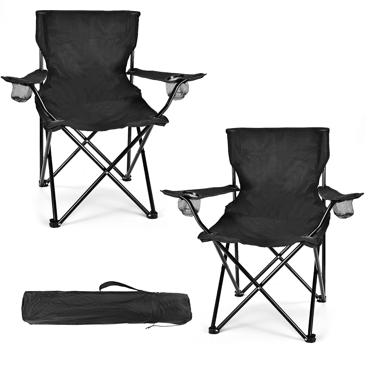 2 Pack Lightweight Camping Chairs for Adults & Teens, 250LBS Capacity Foldable Portable Chairs with Carry Bag, Compact Design for Camping, Beach, Picnics, and Outdoor Events