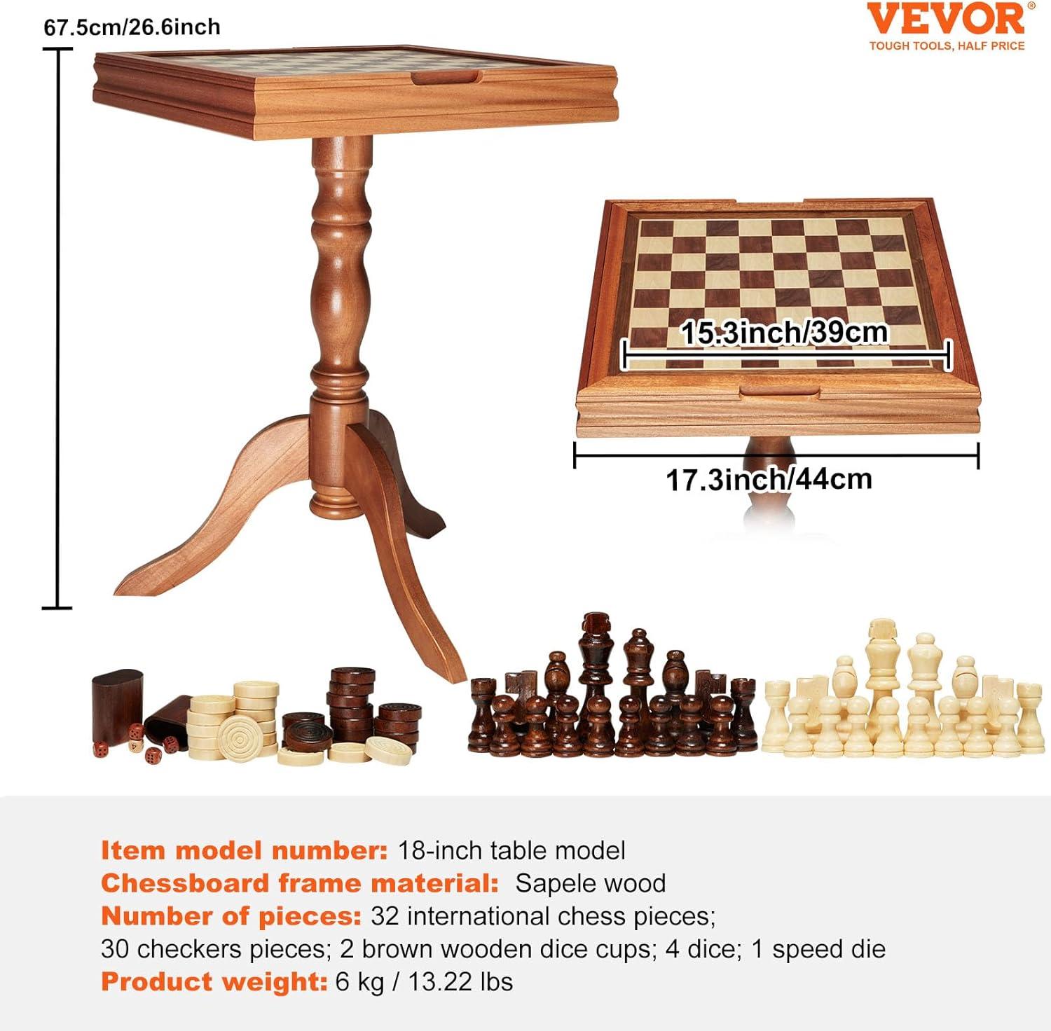 GSE Wooden 3-in-1 Chess Checkers Backgammon Table, Chess Checkers Backgammon Combo Game Set
