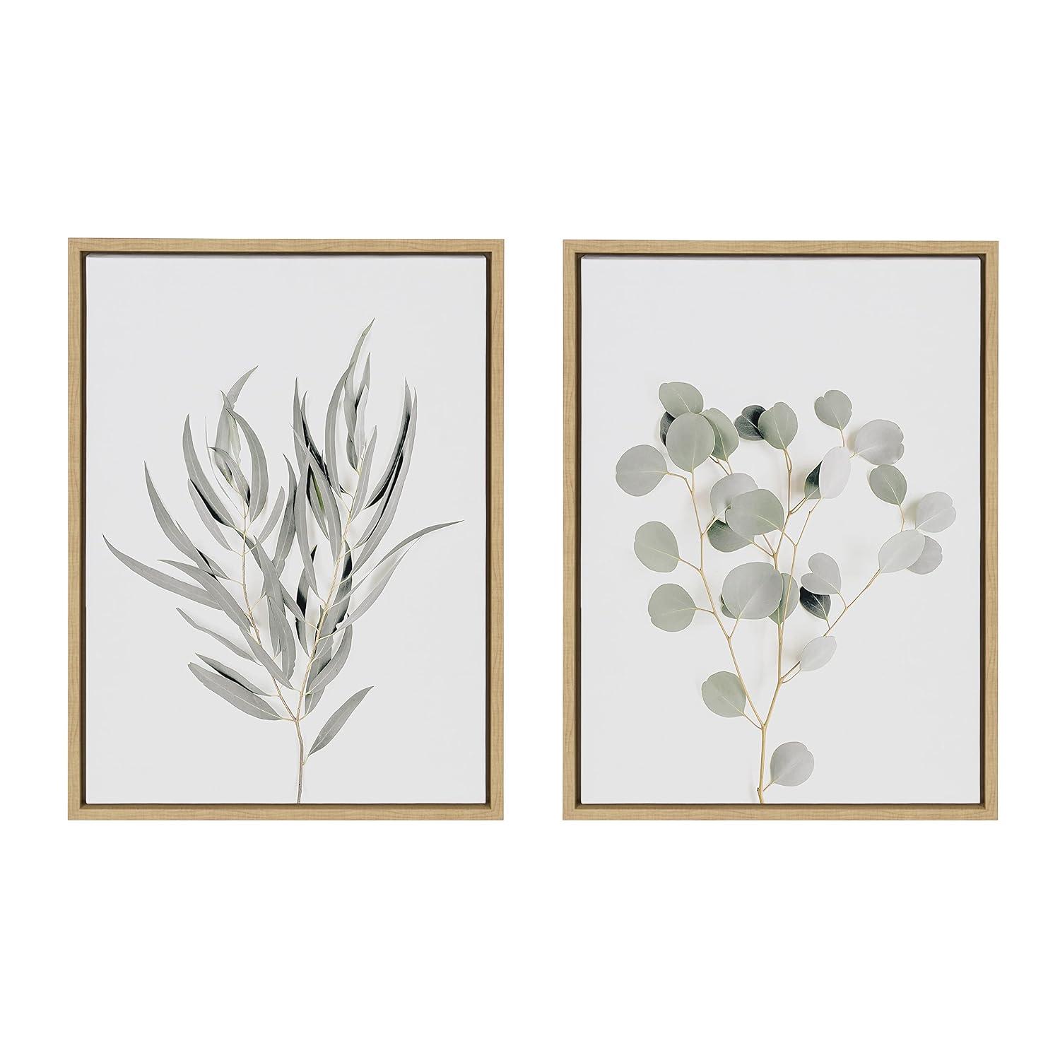(Set of 2) 18" x 24" Sylvie Neutral Botanical 1 and 2 Framed Canvas Set Natural - Kate & Laurel All Things Decor: Modern Vertical Wall Art