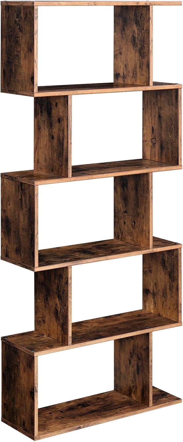 Rustic Brown 5-Tier Wooden Cube Storage Bookcase