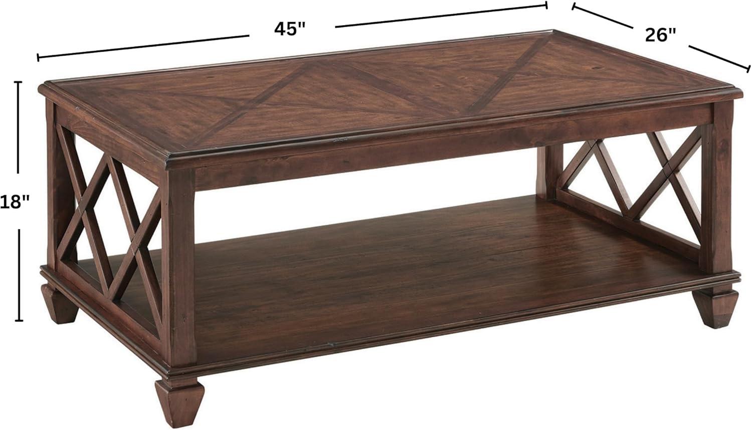45" Bridgton Wood Coffee Table Cherry - Alaterre Furniture: Mid-Century Modern, Lower Shelf
