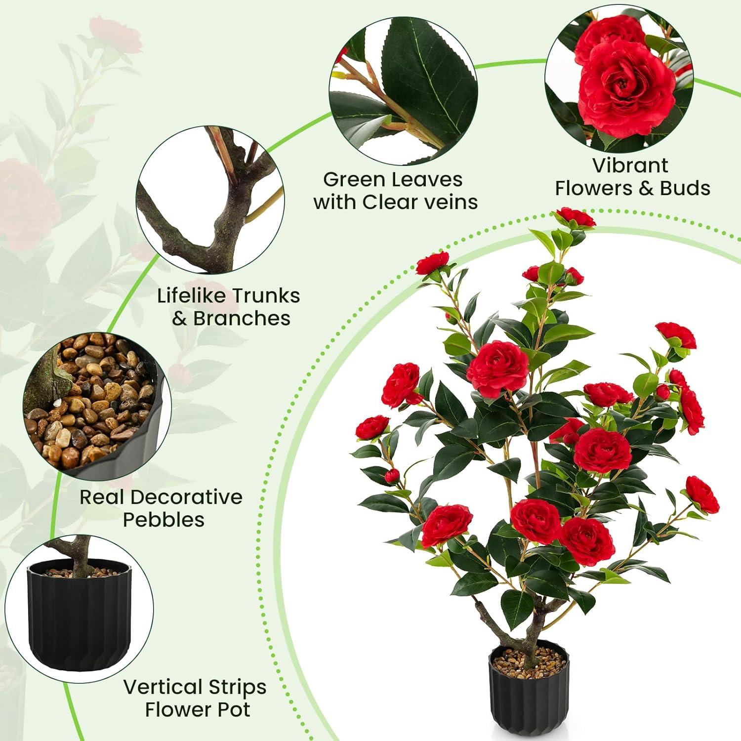 Primrue 38 In. Faux Camellia Tree In Pot Decorative Plant Indoor/Outdoor