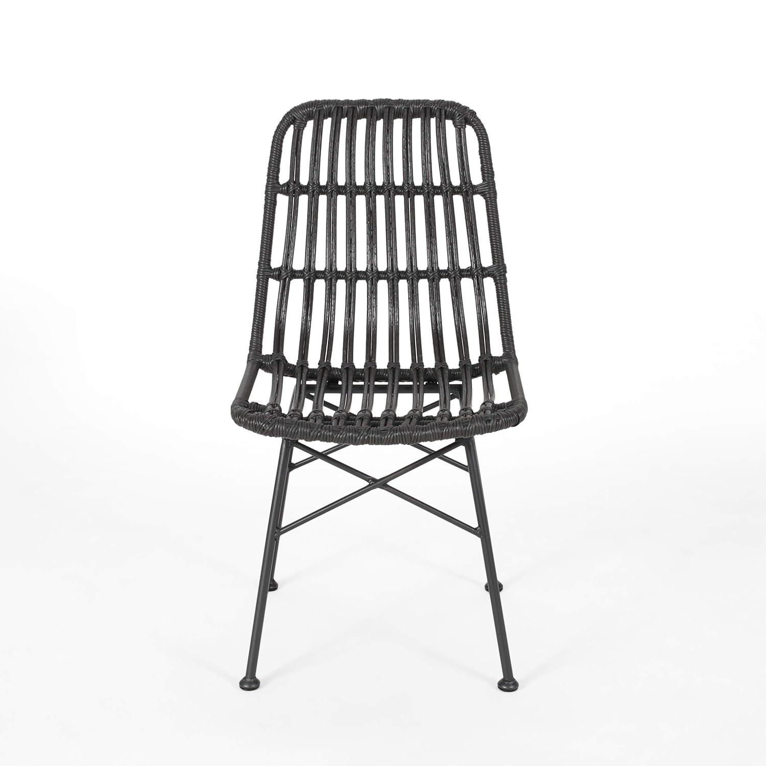 GDFStudio Braymer Outdoor Wicker and Iron Dining Chairs (Set of 2), Gray