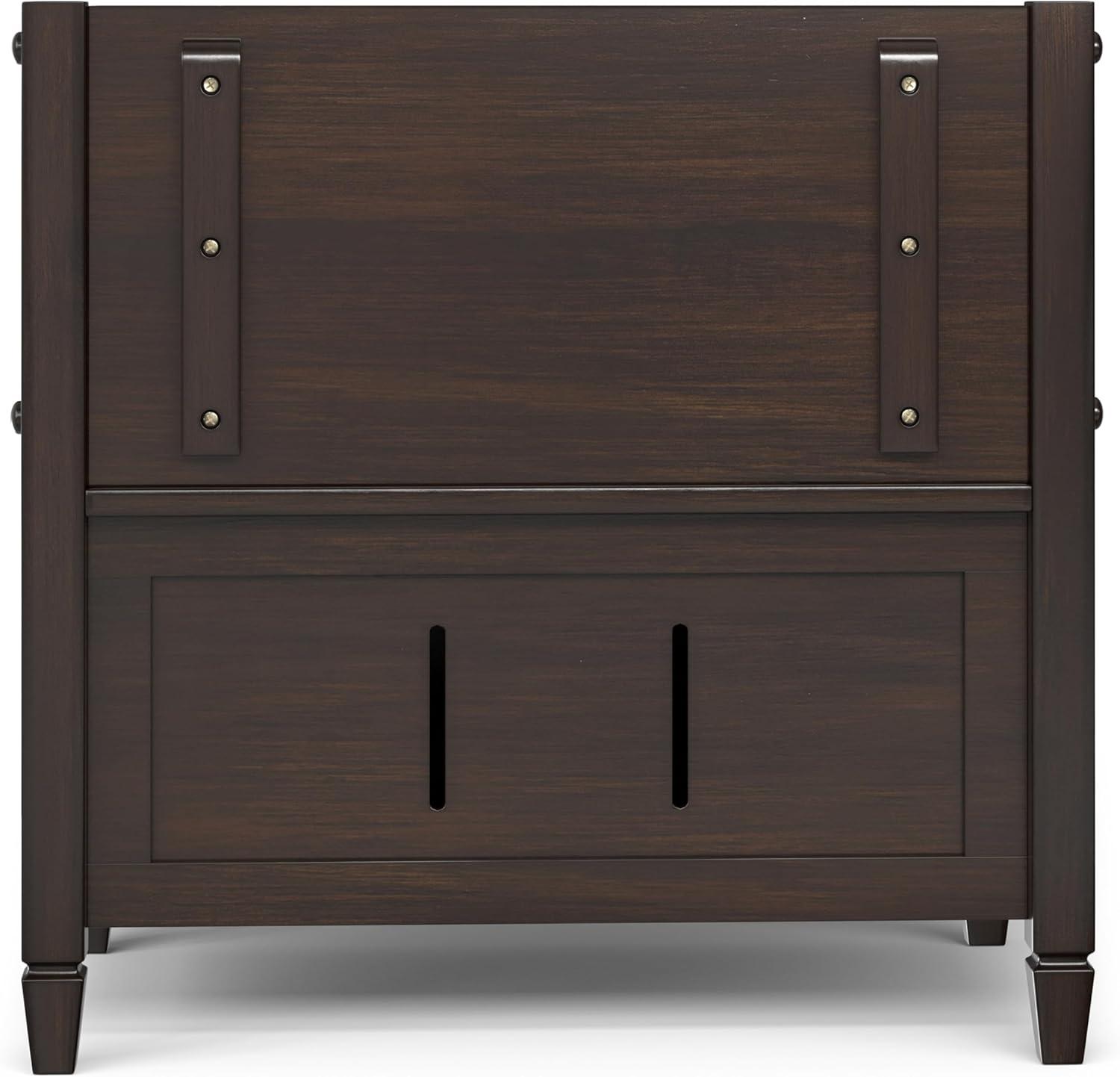 Simpli Home Connaught 30"W Solid Wood Small Entryway Storage Bench with Lift-Top Lid and Hidden Storage Compartment
