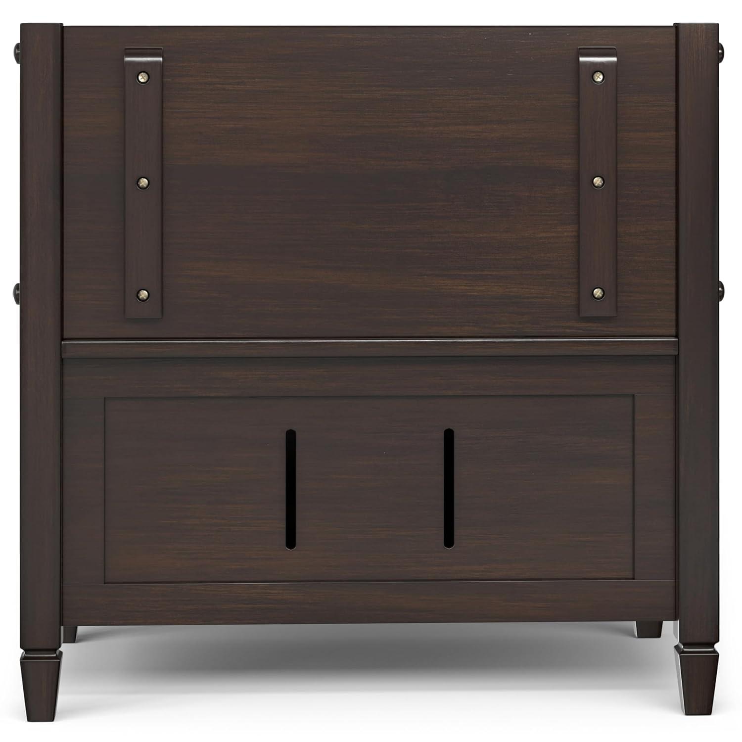 Simpli Home Connaught 30"W Solid Wood Small Entryway Storage Bench with Lift-Top Lid and Hidden Storage Compartment