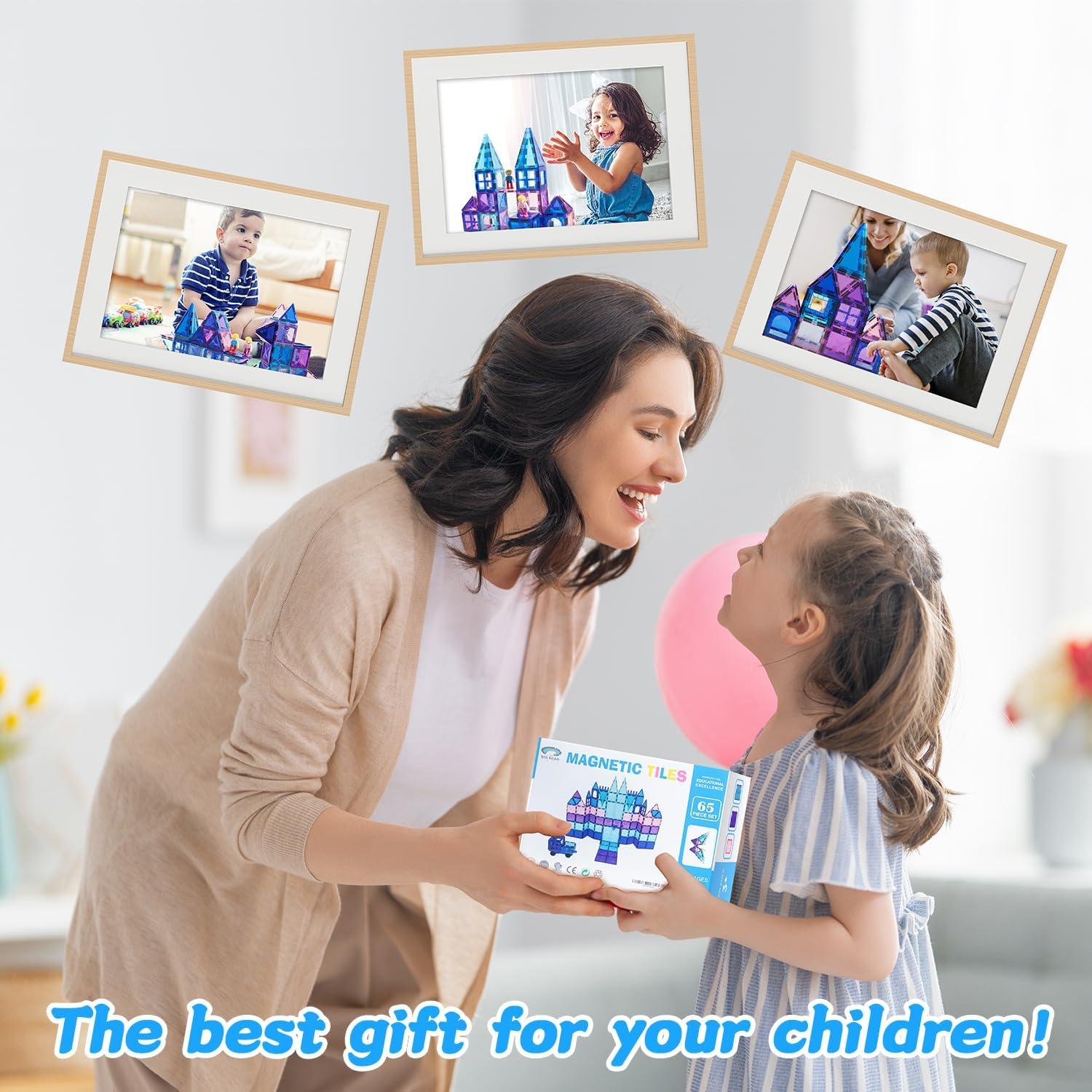 65pcs Frozen Castle Magnet Tiles Building Blocks - 3D STEM Educational Magnetic Tiles Building Blocks Toddler Boy Girls Toys Age 4-5 6-8+ for Pretend Play and Birthday