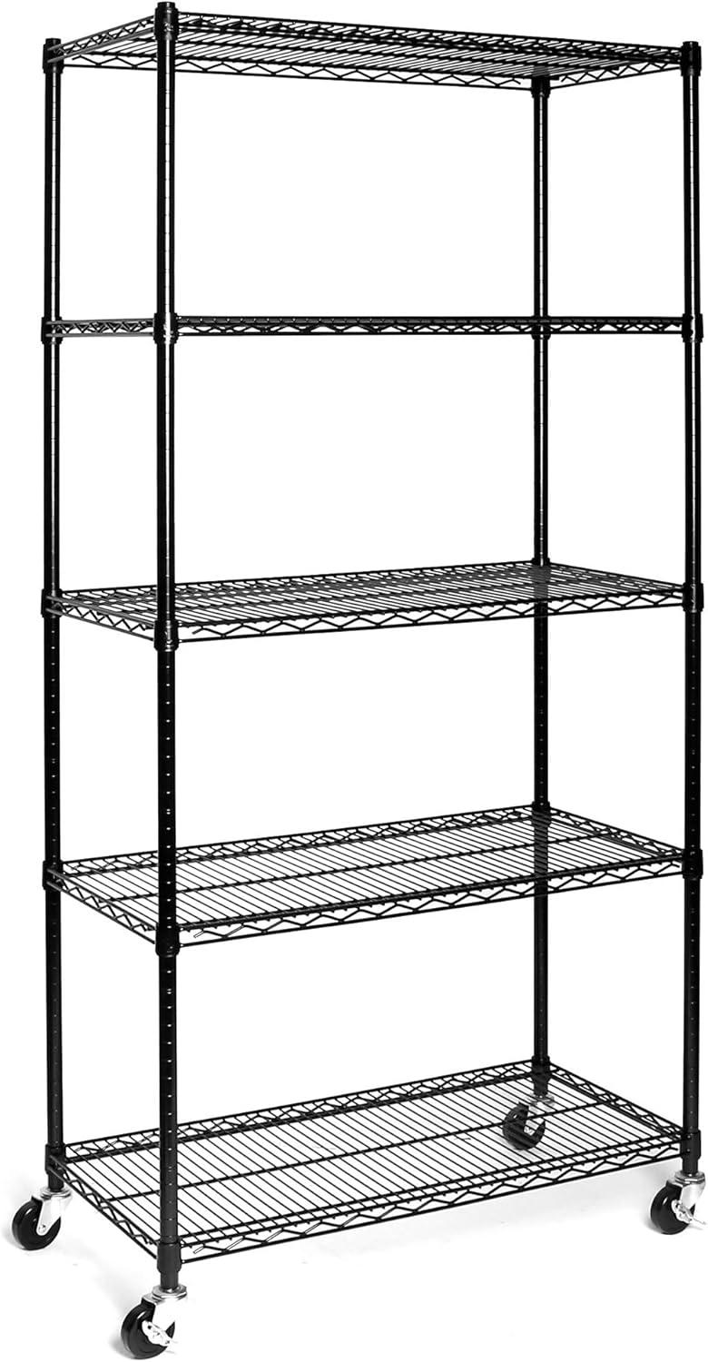 36" W 5-Tier NSF-Certified Steel Shelving with Wheels