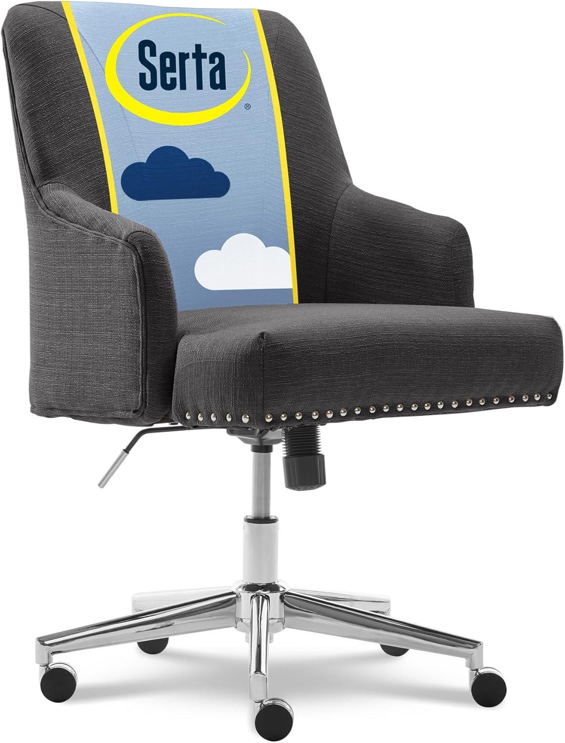 Style Leighton Home Office Chair Inviting Graphite - Serta: Mid-Back, Twill Fabric, Adjustable