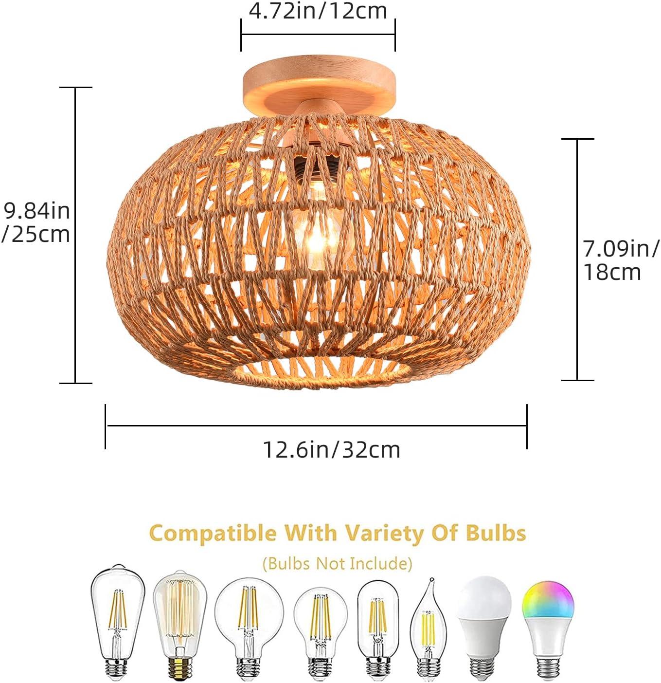 Bay Isle Home™ Bamboo Ceiling Light Fixtures, Hand-Woven Boho Flush Mount Ceiling Light, Handmade Ceiling Mount With Natural Bamboo Shade, Farmhouse Light Fixture