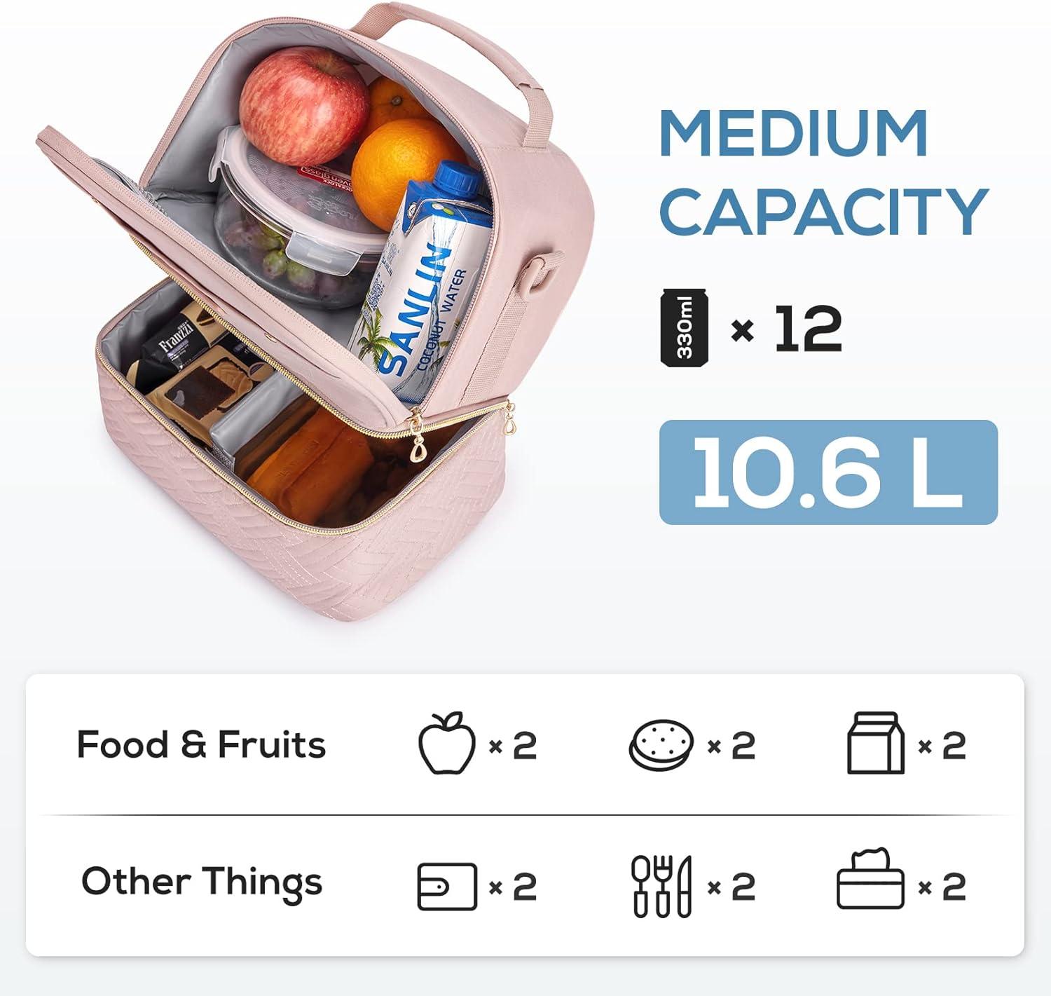 TOURIT Bolsa de Almuerzo Aislada Recipientes de Lonchera Reutilizables, Bolsa Hielera con Dos Pisos y Térmica a Prueba de Fugas, Correa para el Hombro para Mujeres, Hombres, Niños, Escuela de Trabajo, Picnic en la Playa, Rosa