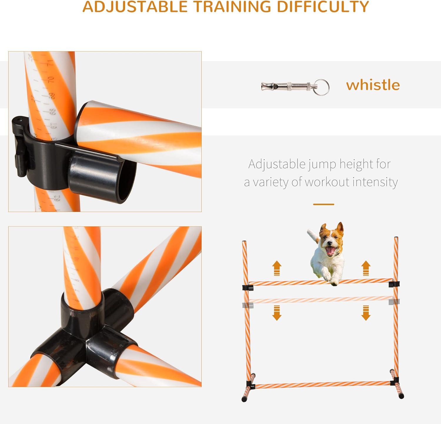 PawHut 6 Piece Dog Agility Training Equipment with Hurdle Bag and Whistle, Orange and White