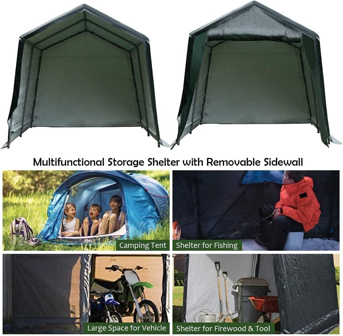 Gymax 7'x12' Patio Tent Carport Storage Shelter Shed Car Canopy Heavy Duty Green