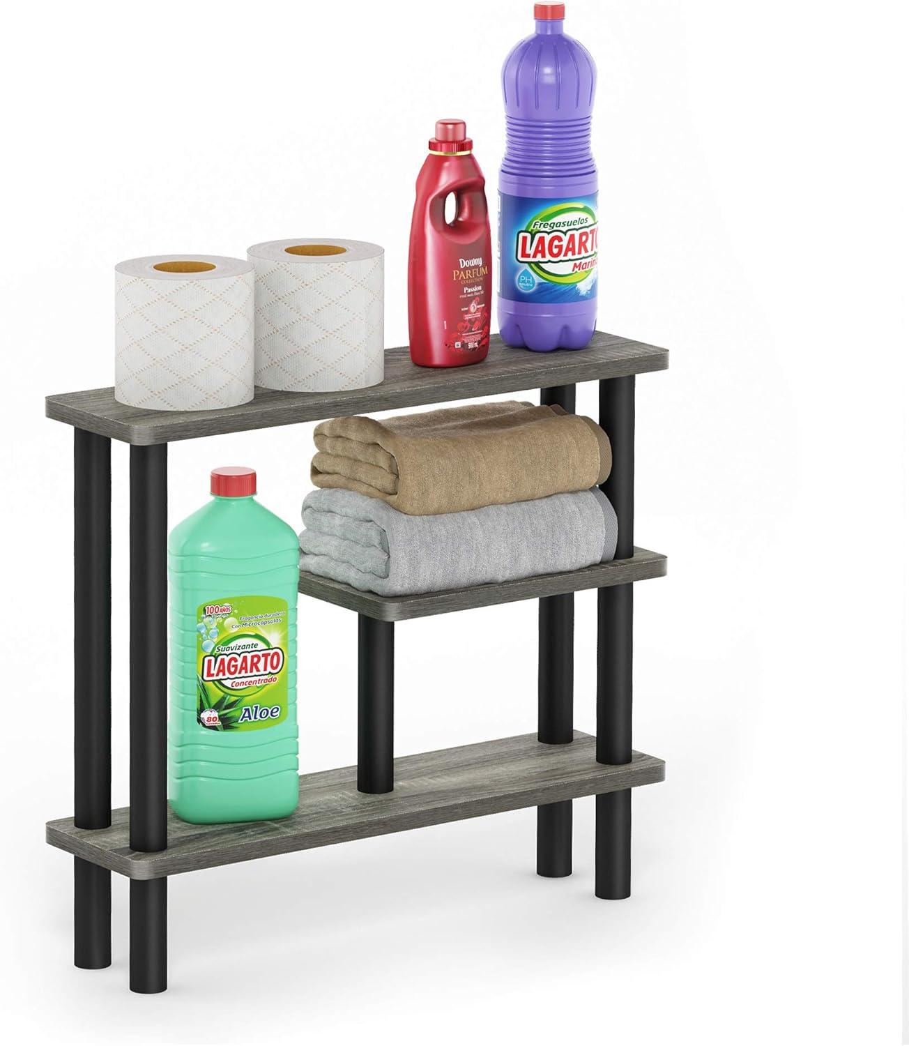 Furinno 18138GYW-BK Turn-N-Tube Slim Space Saving Storage Rack French Oak - Grey & Black