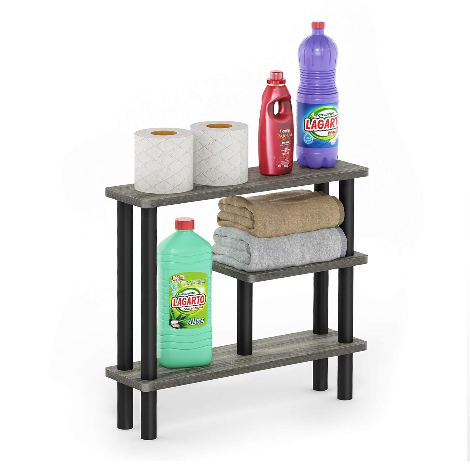 Furinno 18138GYW-BK Turn-N-Tube Slim Space Saving Storage Rack French Oak - Grey & Black