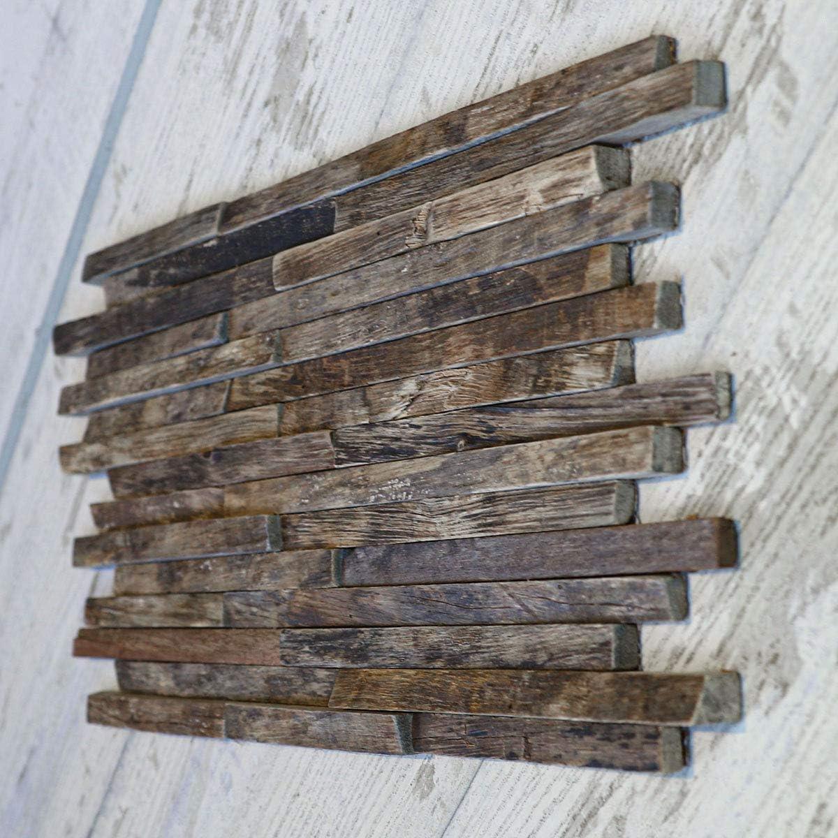 23 3/4"W x 11 7/8"H x 3/4"P Stacked Boat Wood Mosaic Wall Tile, Natural Finish