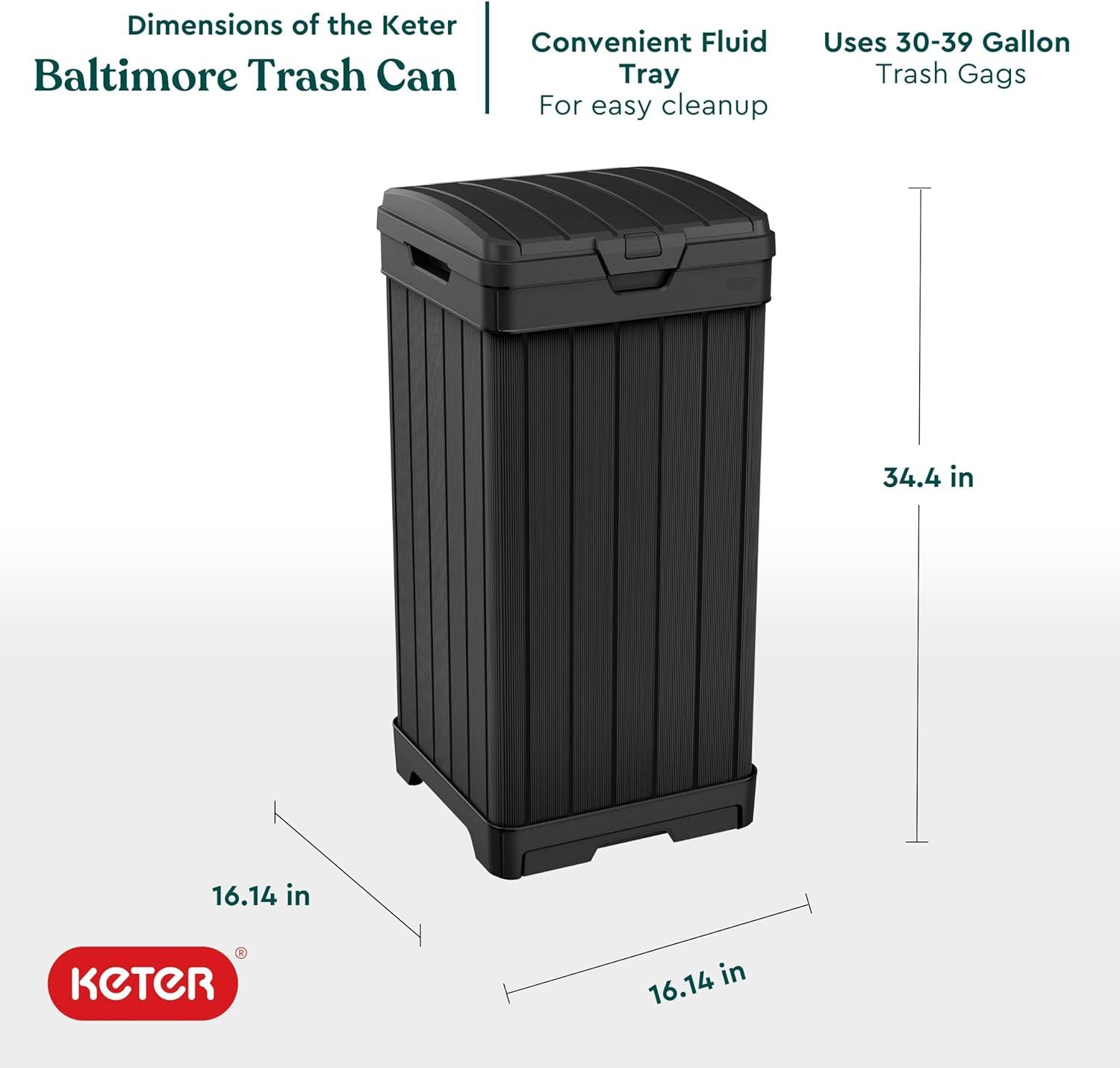 Baltimore Black Plastic Outdoor Trash Can with Pull-out Drawer