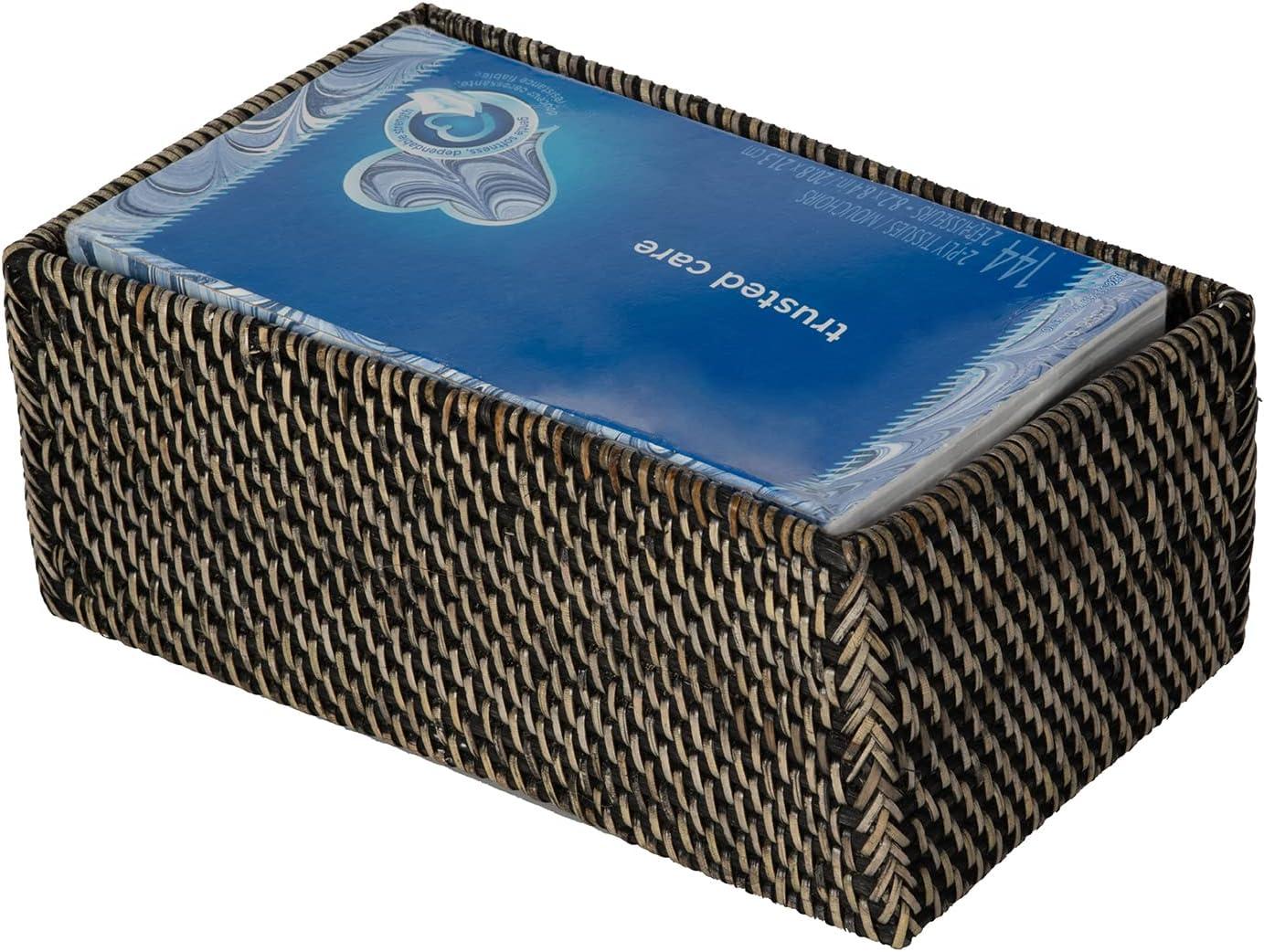 Kouboo Loma Rectangular Rattan Tissue Box Cover Holder, Wicker Decorative Tissue Holder for Living Room, Facial Napkin Holder, Black Antique