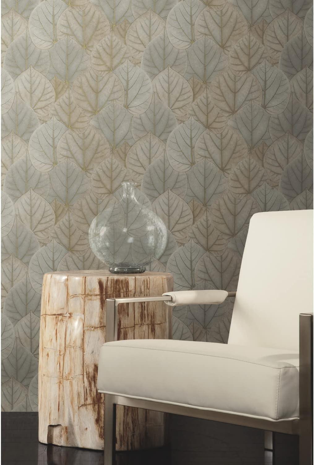 Warm Taupe Leaf Concerto Peel and Stick Wallpaper