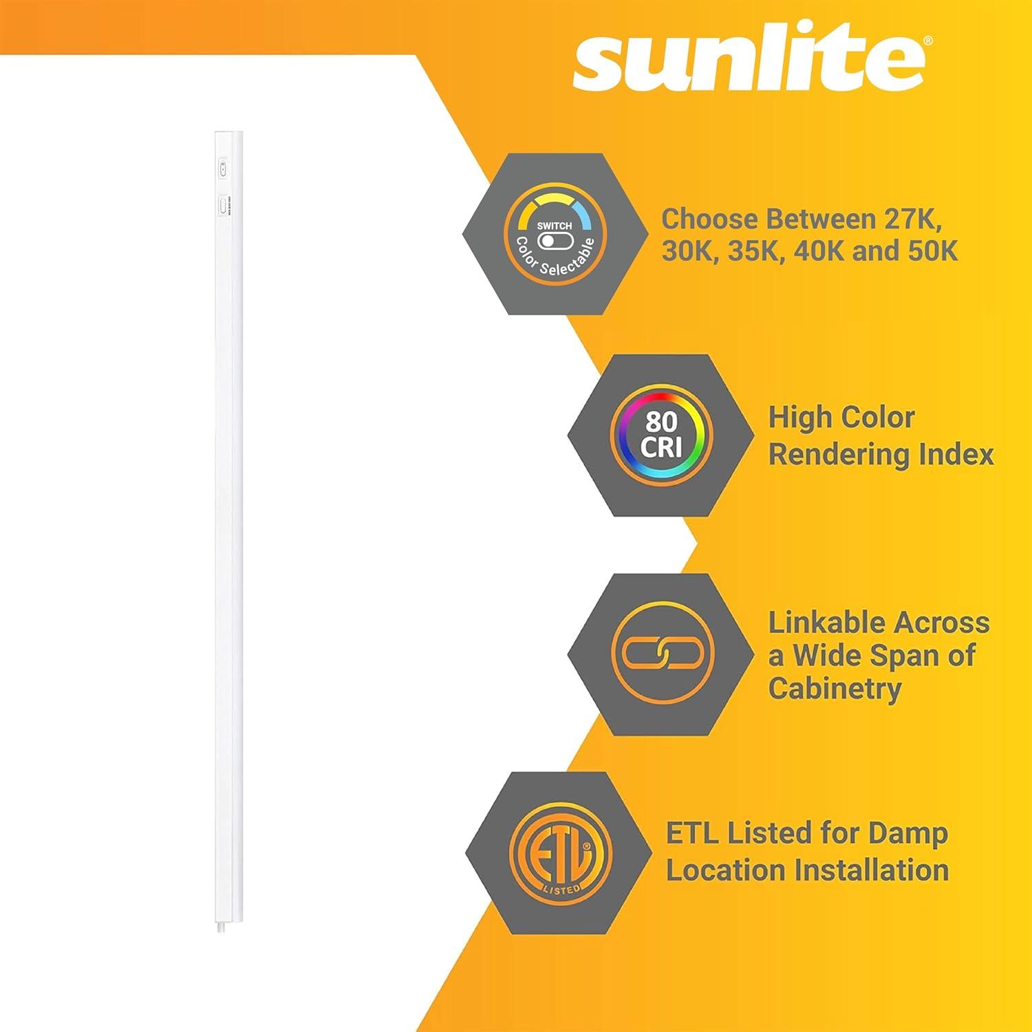 Sunlite LED Linkable Under Cabinet Light Fixture, Adjustable Color 30K/40K/50K, 12 Watts, 1200 Lumens, Kitchens, Bathrooms, Offices, Workbenches, ETL Listed, 34 inch, CCT