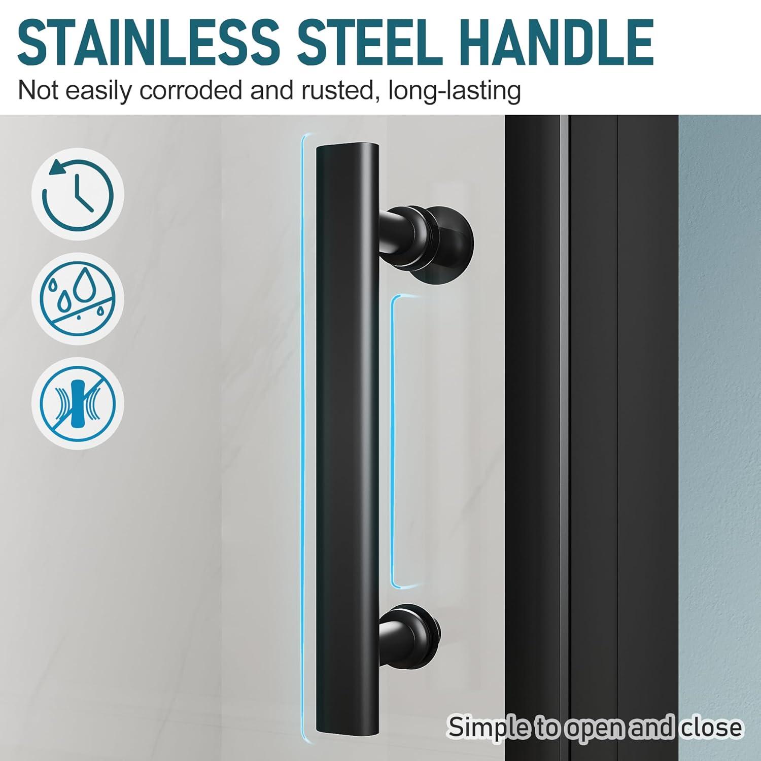 ELEGANT Semi-Frameless Shower Door 34 in.W x 72 in.H, Pivot Swing Shower Door with 1/4 in. Clear Tempered Glass, Single Glass Panel, Black Finish