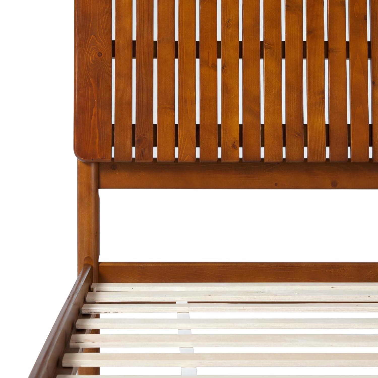 Walker Edison Transitional Solid Wood Platform Queen Bed, Dark Brown