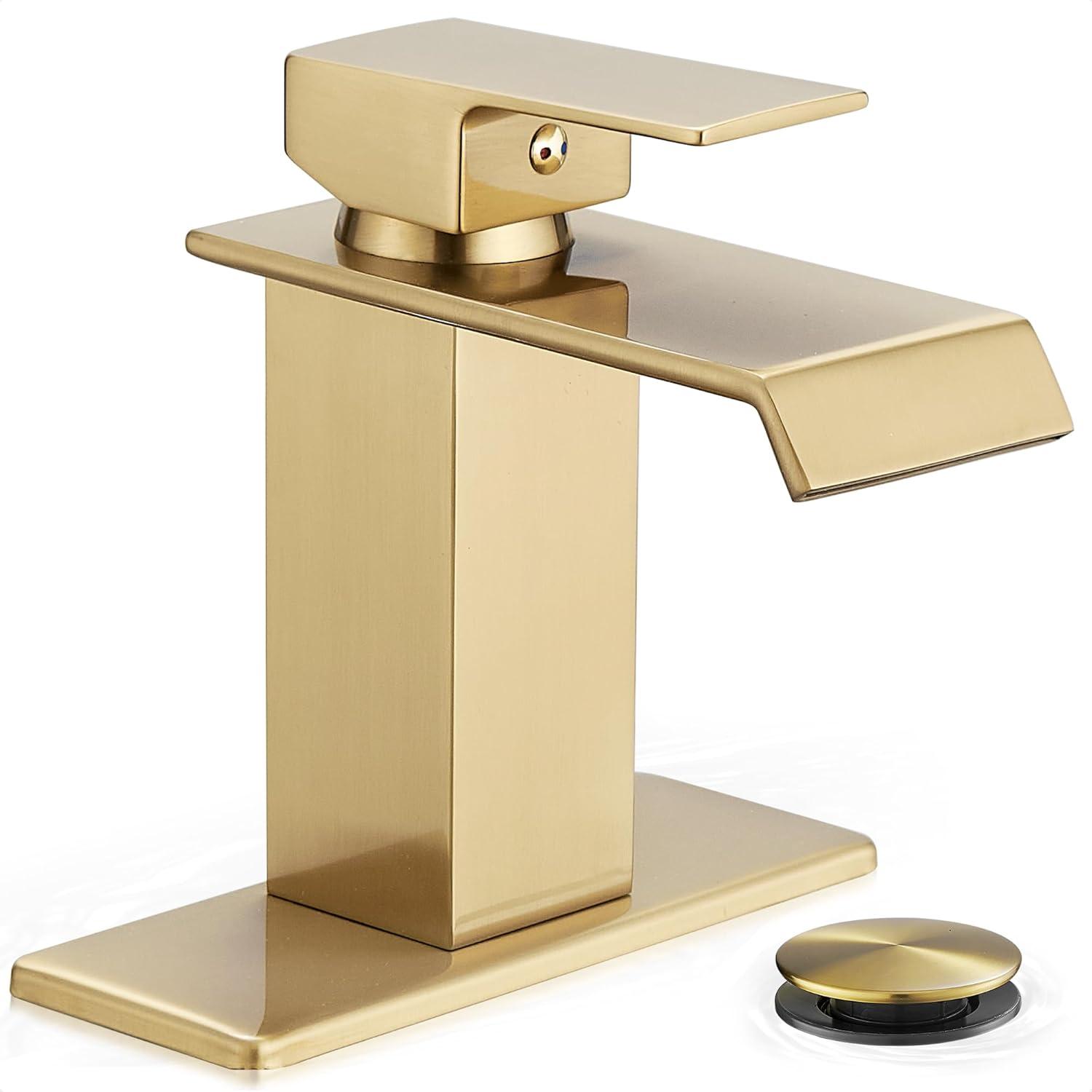 HGN Waterfall Spout Bathroom Faucet with Pop-up Drain