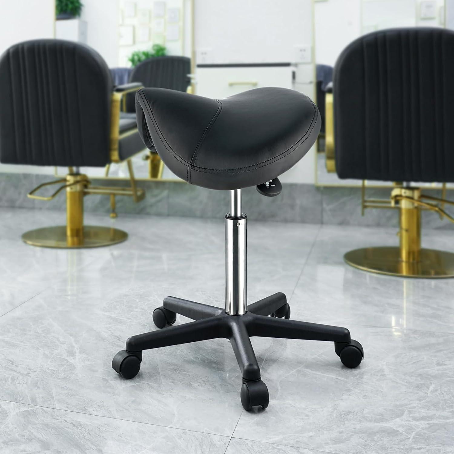 Black Adjustable Ergonomic Saddle Stool with Wheels