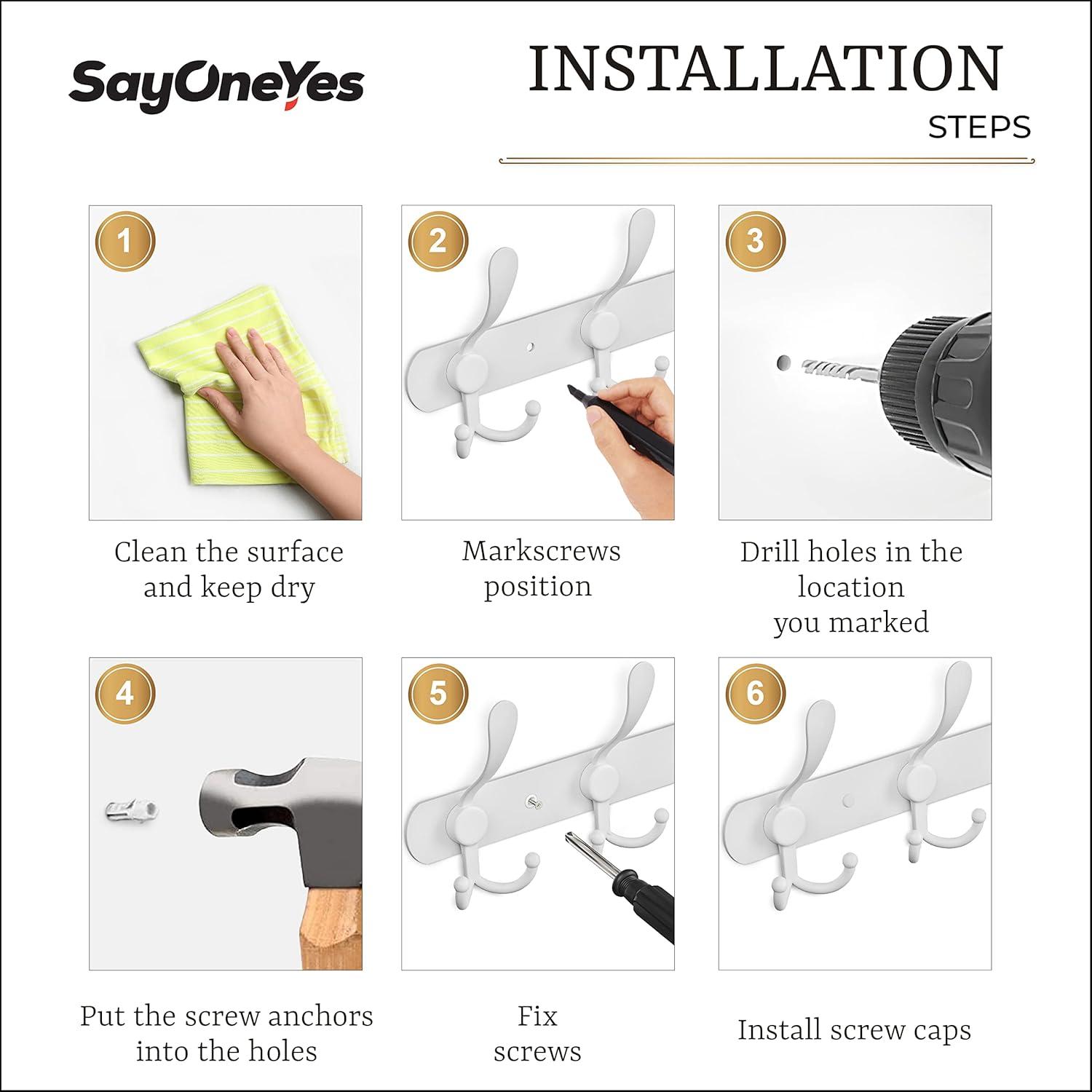 White Coat Rack Wall Mounted - 16 Inch Heavy Duty Stainless Steel Matte Finish Wall Hook Rack - 5 Tri Coat Hooks for Hanging Towels, Bags, Hat - Bathroom Entryway - 2 Pack