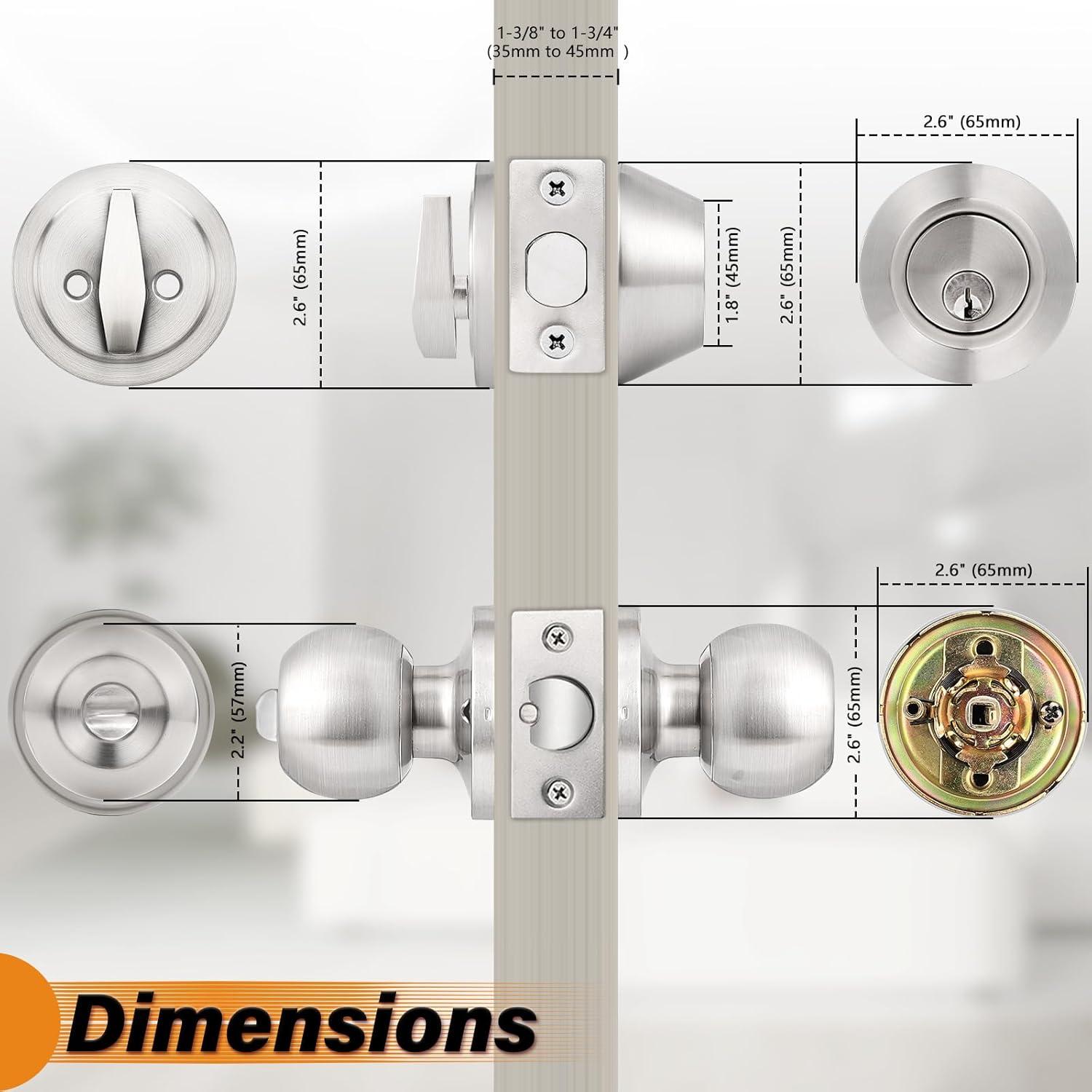 Brushed Nickel Round Stainless Steel Entry Knob and Deadbolt Set