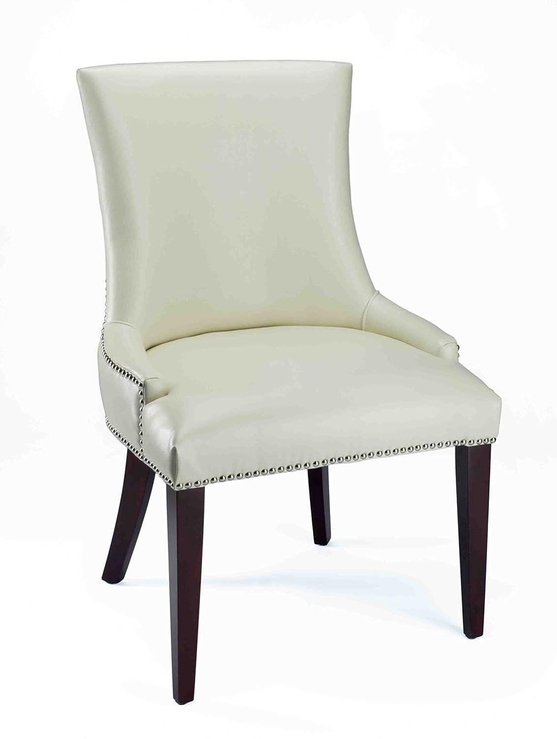 Becca 19''H Dining Chair with Silver Nail Heads - Cream/Leather - Safavieh