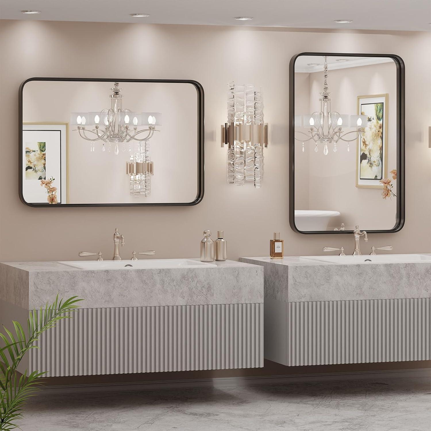 Sweetcrispy Black Bathroom Vanity Mirror for Wall, 24x36 Inch Metal Framed Wall Mirror Farmhouse Rectangle, Anti-Rust, Tempered Glass, Hangs Horizontally or Vertically