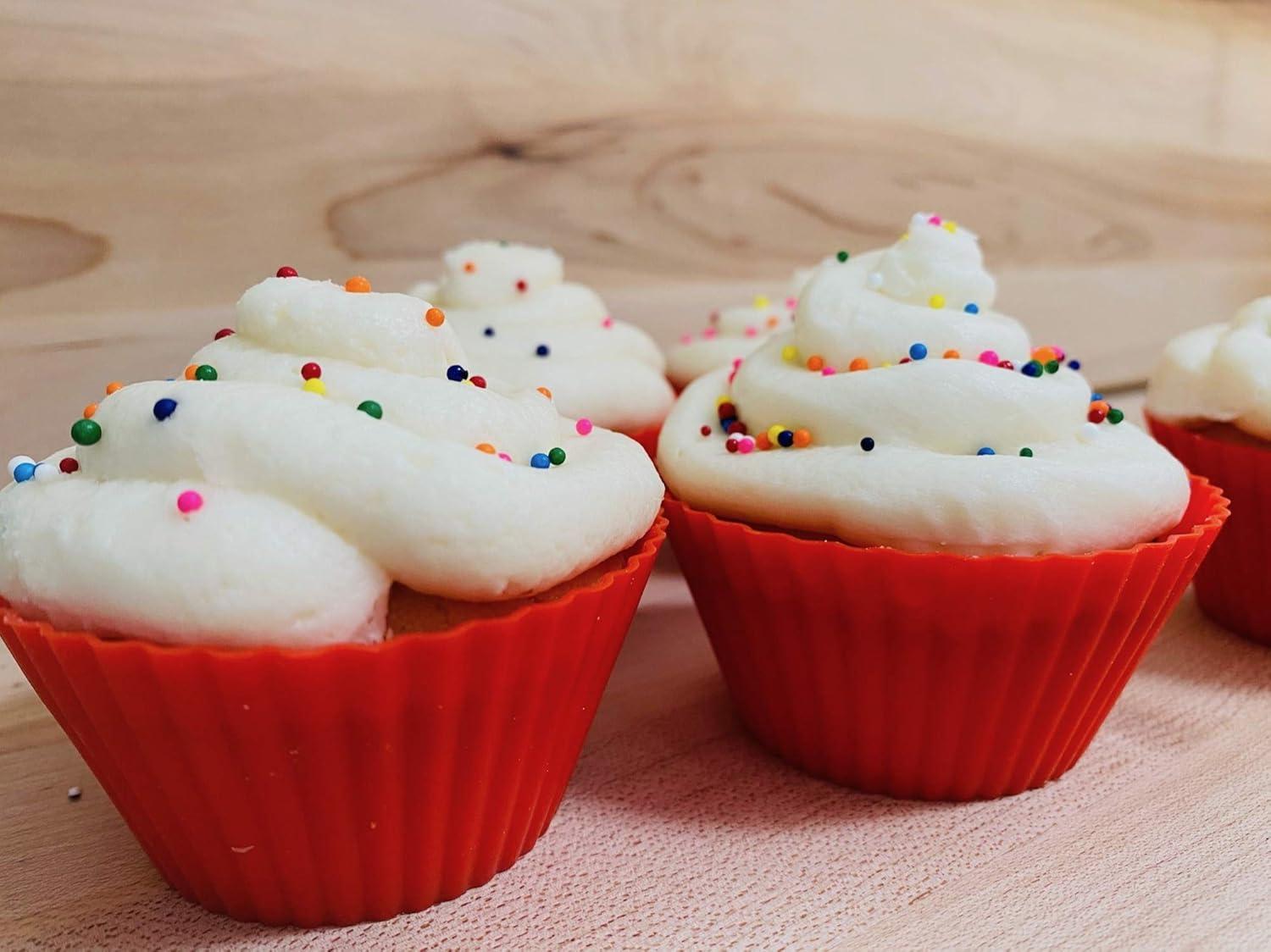 Bright Red Silicone Round Cupcake and Muffin Liners, Set of 12