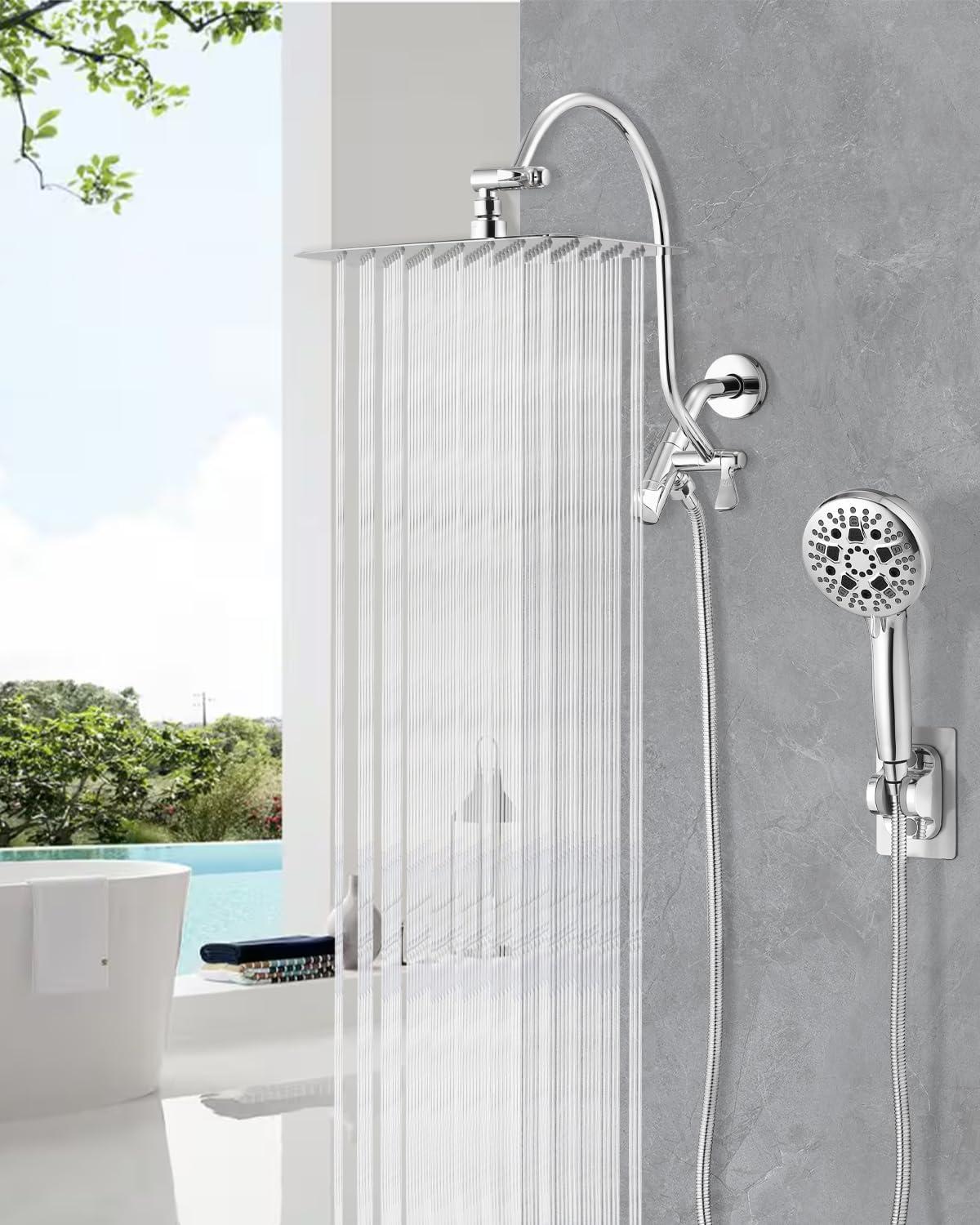 OLHAV Rainfall Shower Head with Handheld Spray Combo, All Metal 12 Inch High Pressure Rain Showerhead V8QF63