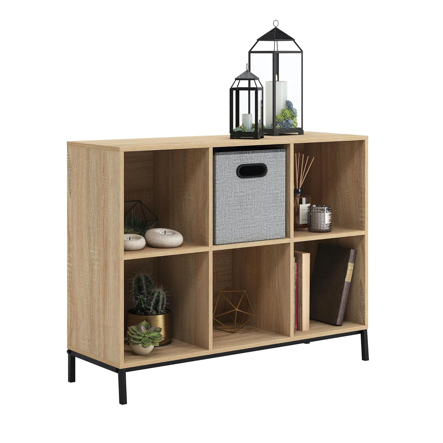 Sauder 27" 6 Cubbies North Avenue Organizer Charter Oak: Modern Metal Frame, 4-Shelf Bookcase, Brown Finish: Storage System Compatible