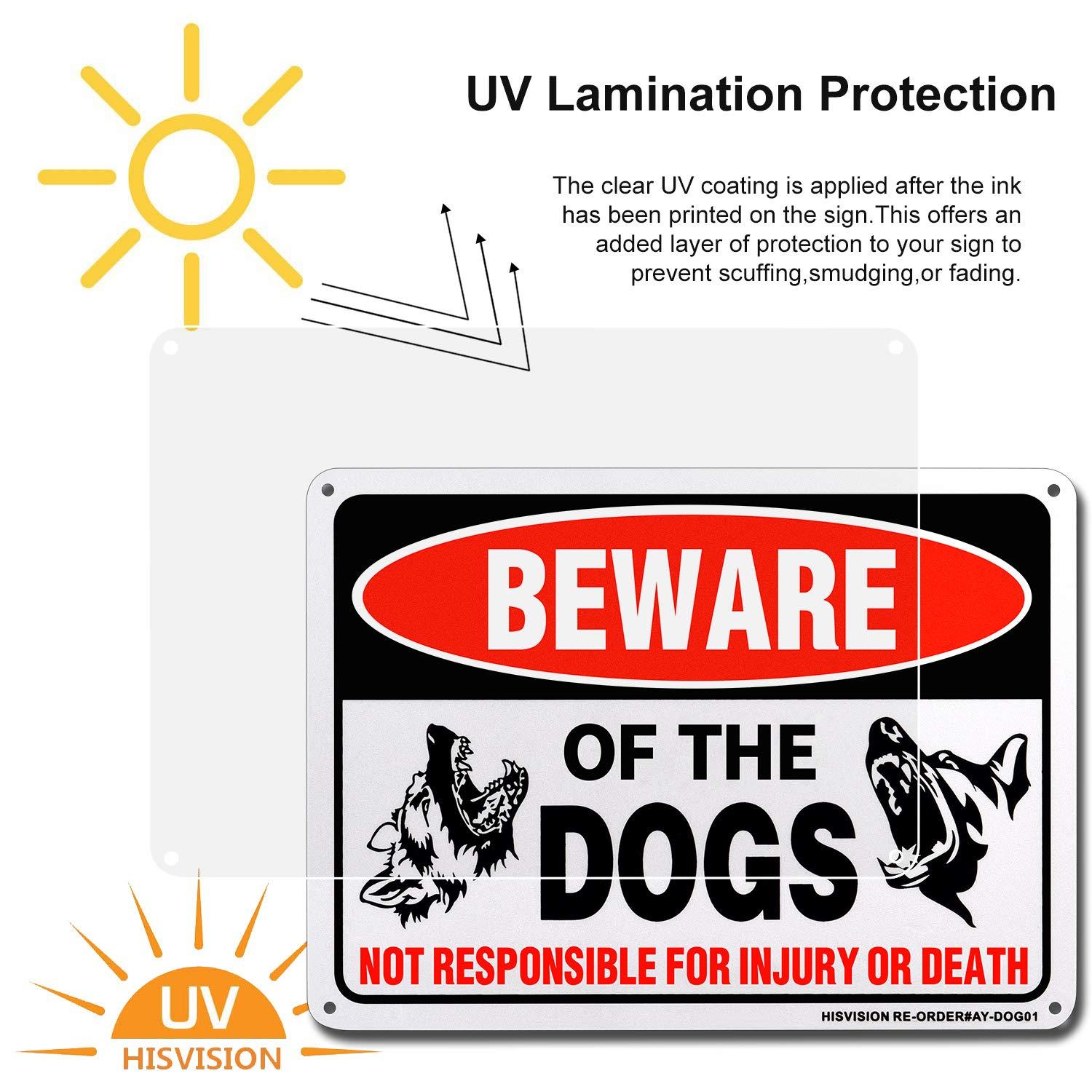 Beware of Dog Sign, 2 Pack 10"x 7" Rust Free .40 Aluminum, UV Printed- Professional Graphics- Easy to Mount- Indoor Or Outdoor Use- Beware of Dog Warning Signs for Home and Business
