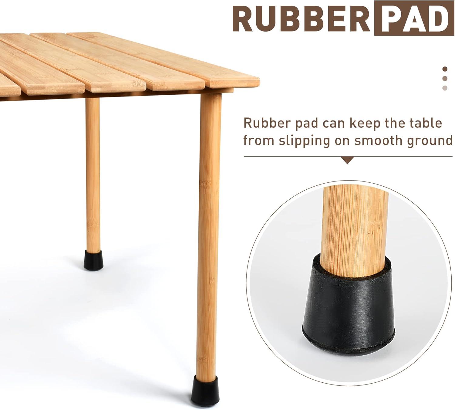 Tirrinia 26x26in Bamboo Picnic Table with Carrying Bag + Free Picnic Pad, Outdoor Portable All-Purpose Table for Concerts, Camping, Beach, Tailgating, Patio, Kitchen, Living Room