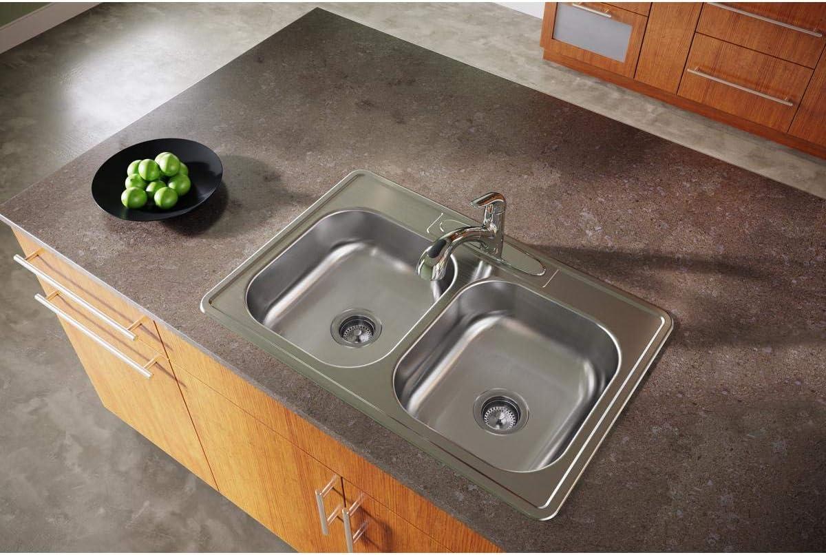 33" Satin Nickel Stainless Steel Double Bowl Drop-In Sink