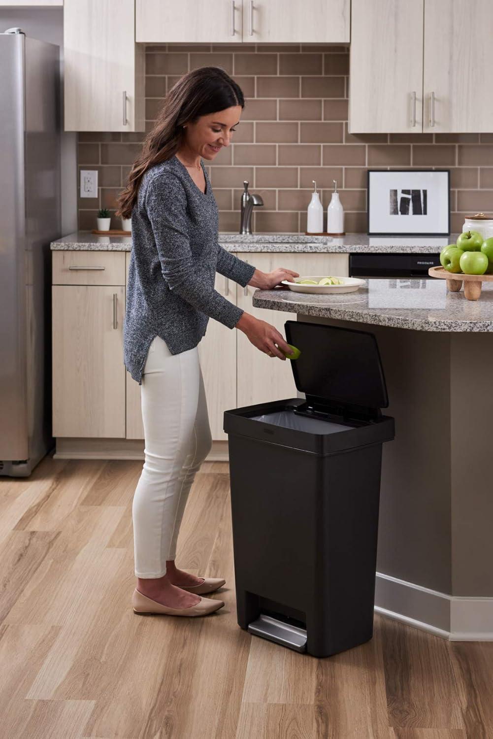 Black Plastic 13-Gallon Step-On Kitchen Trash Can