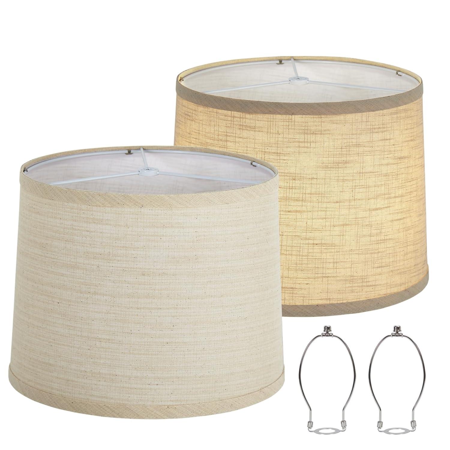 Lamp Shades Set of 2, Drum Lamp Shades for Table Lamps 11.6" Top x 12.6" Bottom x 9.8" High (Spider Fitter), Natural Linen Medium Lampshades for Floor Lamps Bedside Lamps, Beige