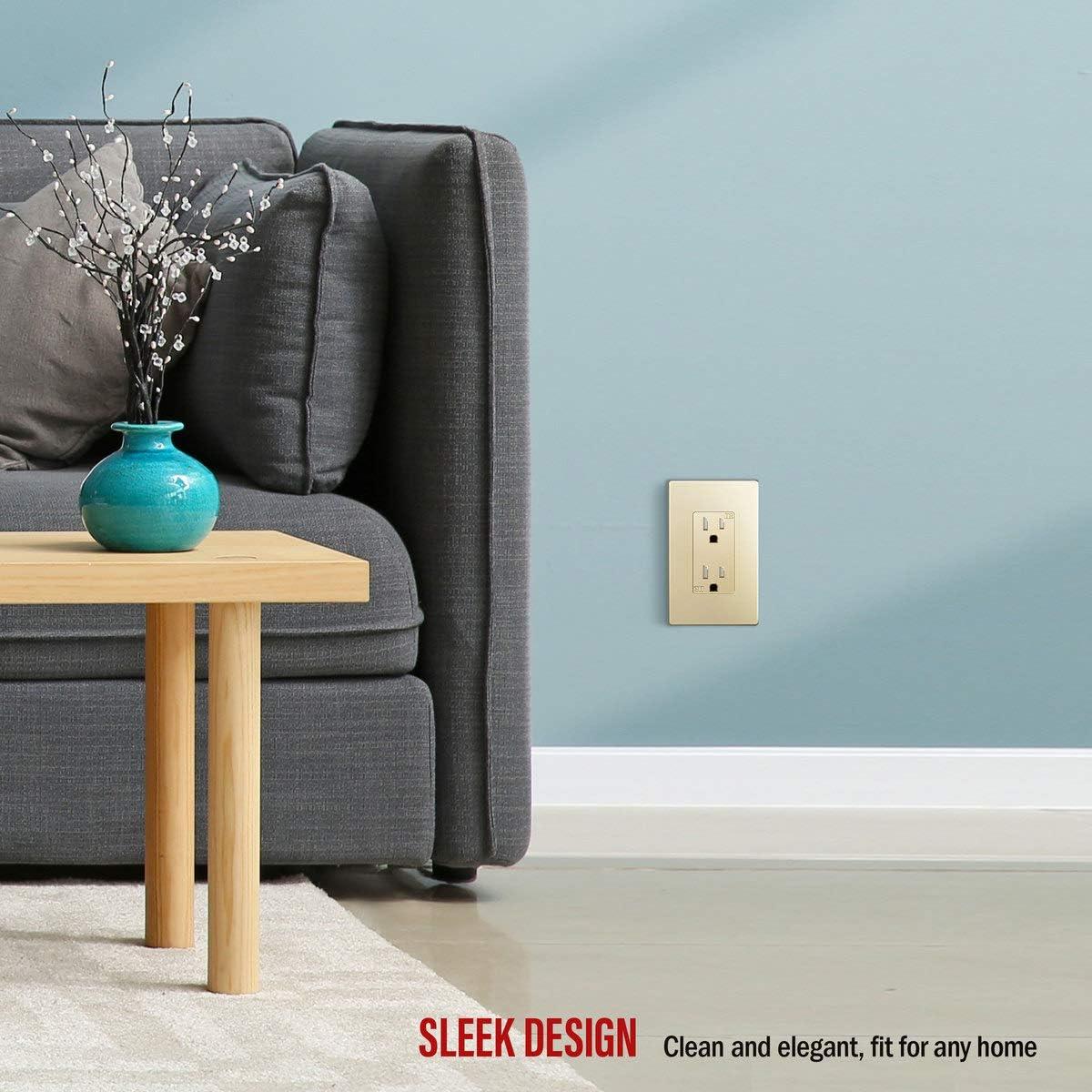 ENERLITES Elite Series Screwless Decorator Wall Plate, Child Safe Outlet Cover, Gloss Finish, Standard Size 1-Gang, Unbreakable Polycarbonate Thermoplastic, Gold