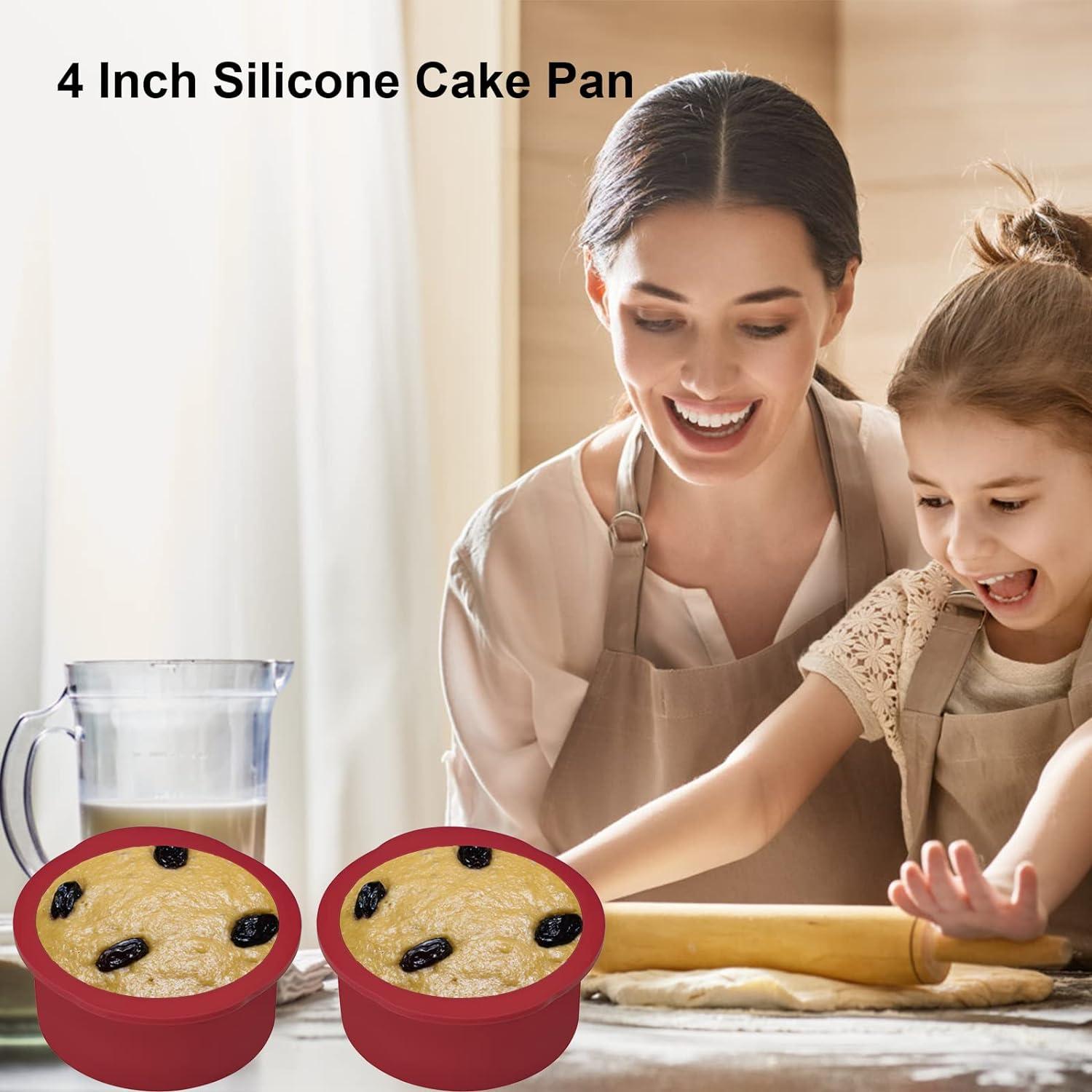 4 inch Silicone Round Cake Pans Set of 4, Non-stick Easy Releasing Mini Cake Pans, Flexible BPA Free Silicone Baking Mold Pans for Layer Cake, Mini Cake Pizza, Cheese Cake, Chocolate Cake