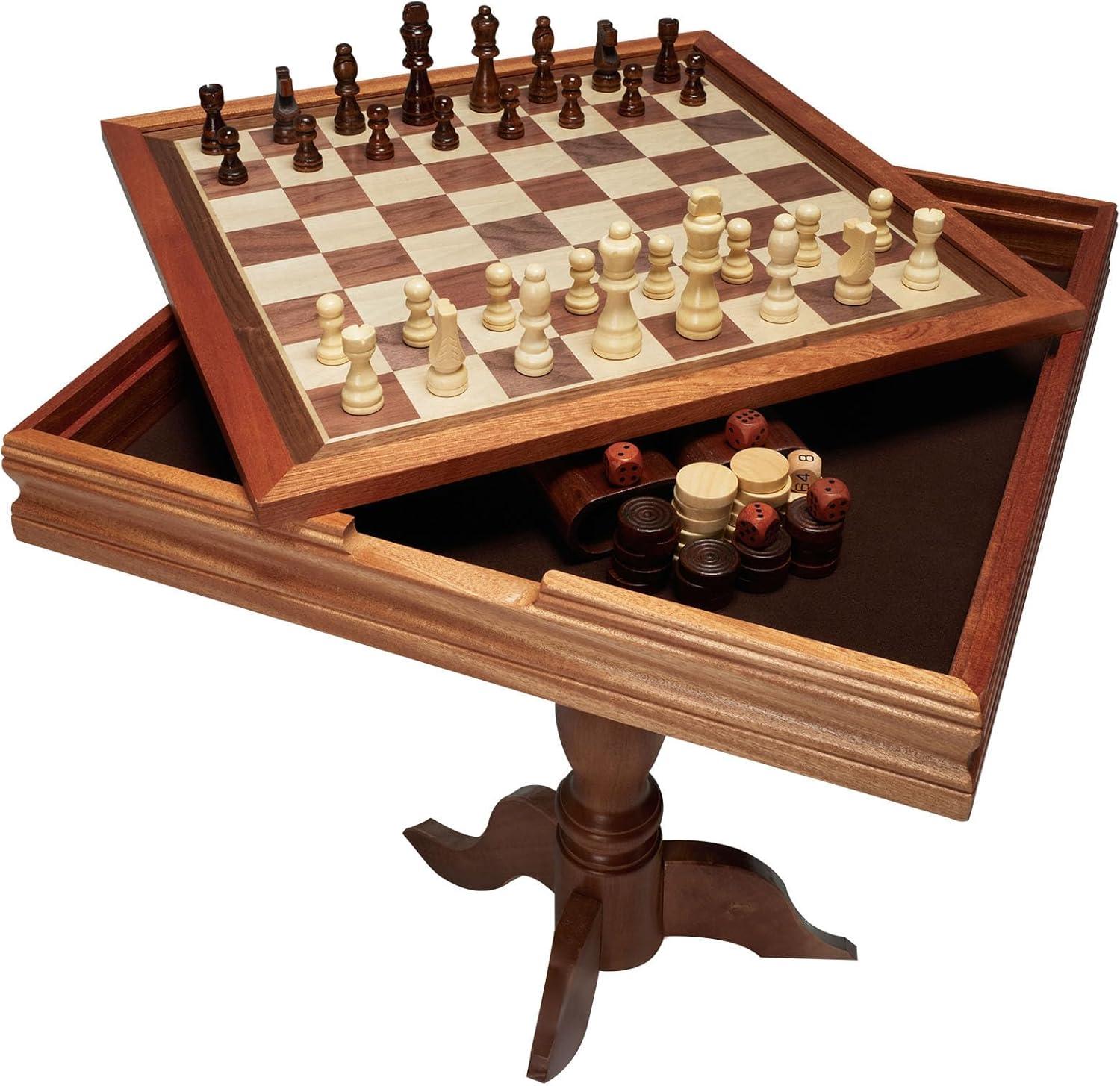 GSE Wooden 3-in-1 Chess Checkers Backgammon Table, Chess Checkers Backgammon Combo Game Set