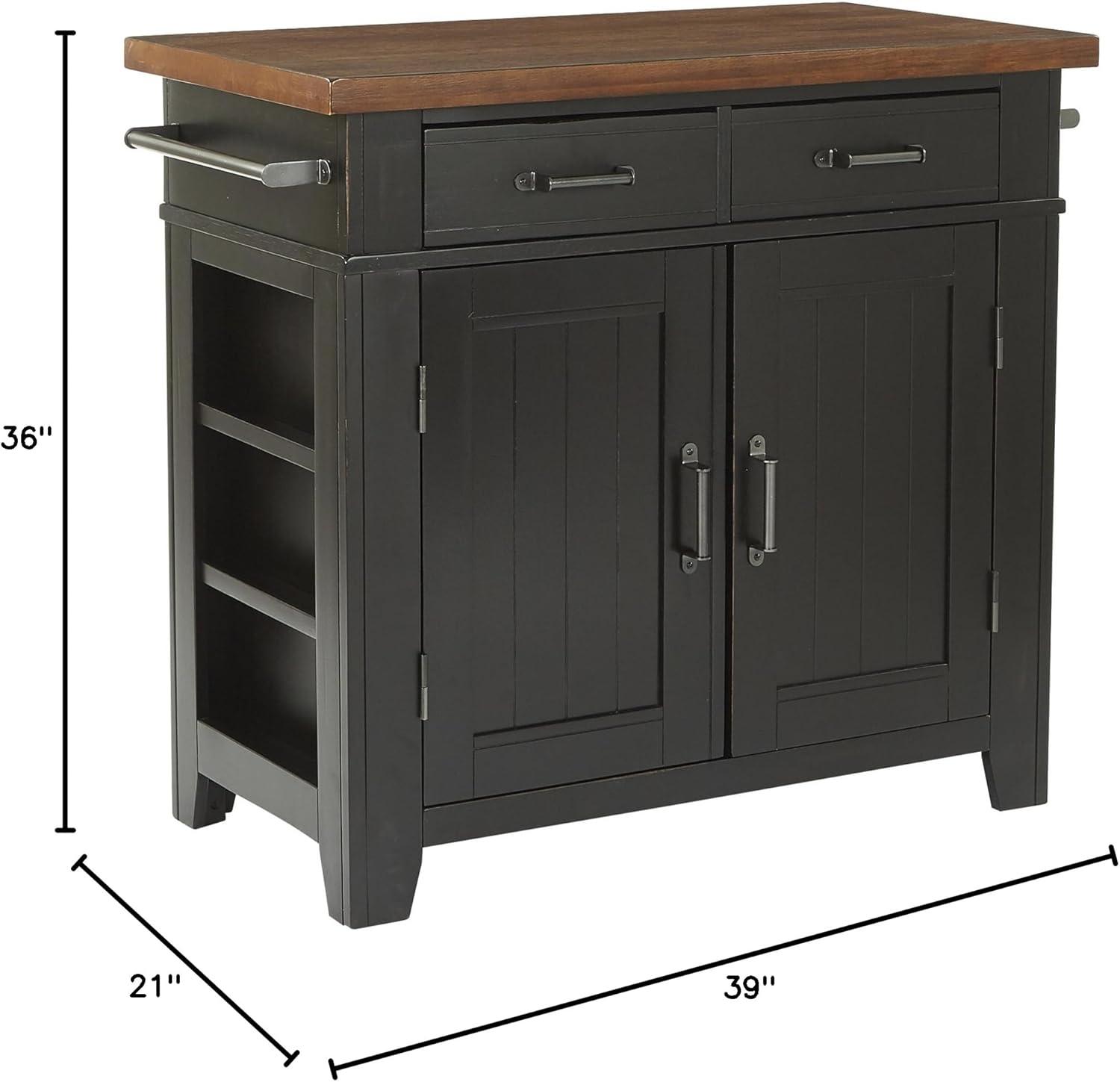 OSP Home Furnishings Urban Farmhouse Kitchen Island Black Base with Vintage Oak Top