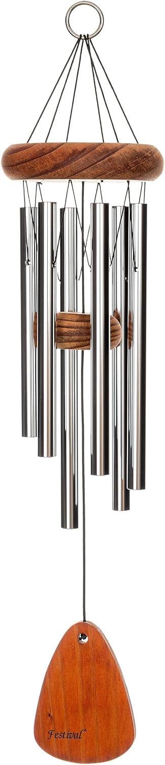 Festival 18" Silver Redwood Wind Chime with Anodized Aluminum Tubes