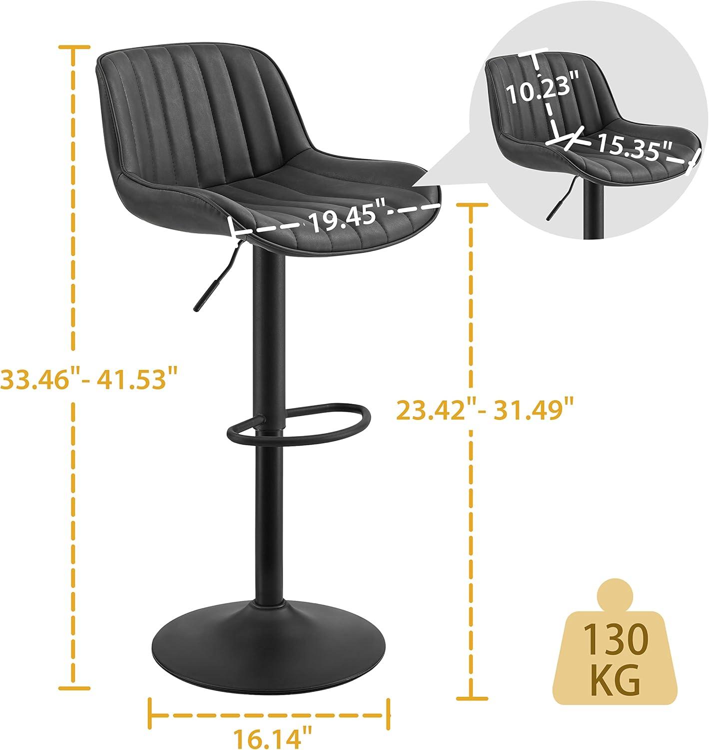 Art Leon Rustic Bar Stools Set of 2, Faux Leather with Backrest Chrome Legs, Upholstered Swivel Kitchen Stools, Black Brown