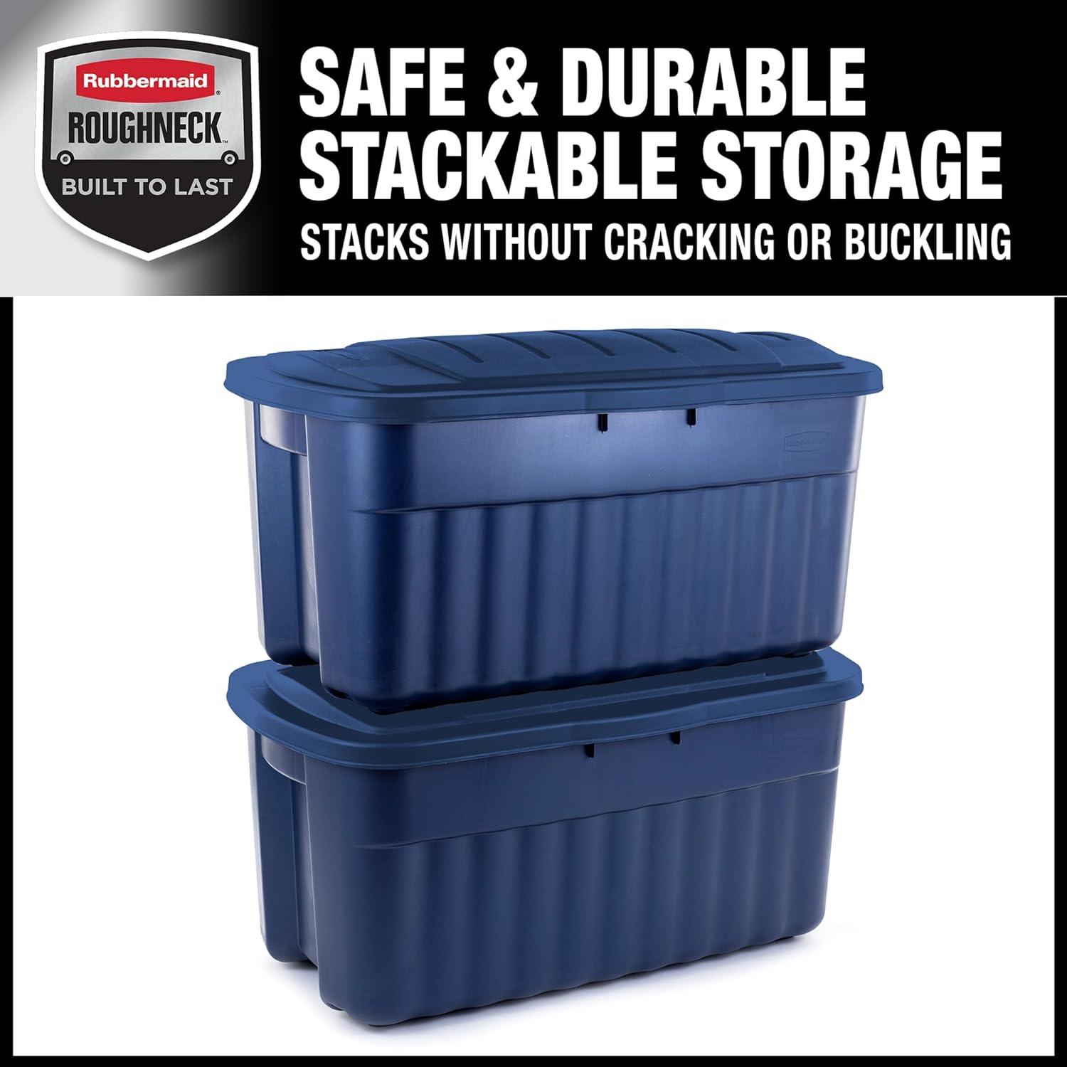 Dark Blue 40-Gallon Stackable Plastic Storage Bins with Lids, Set of 2