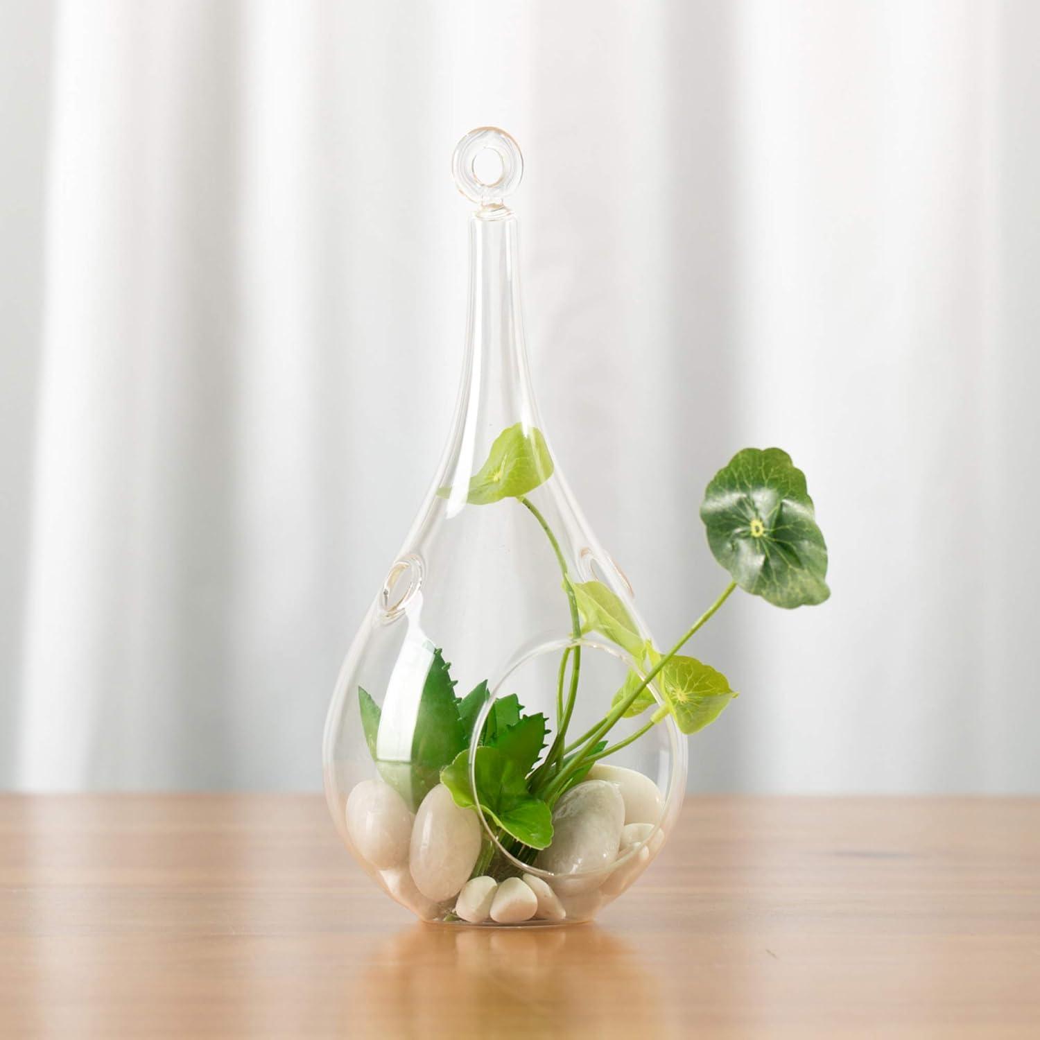 WGV Clear Tear Drop Hanging Glass Terrarium / Candle Holder - 4" Wide x 9.5" Height, Good quality Terrarium - 1 Pc